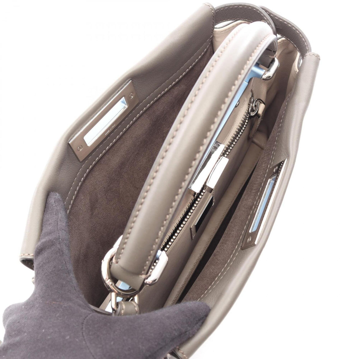 Fendi Peekaboo Gray Leather Handbag (Pre-Owned)