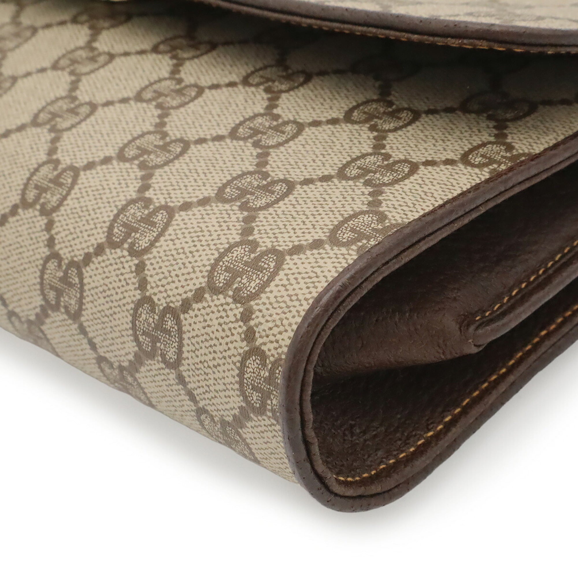 Gucci Gg Plus Beige Brown Coated Canvas Leather Pochette Shoulder Bag (Pre-Owned)