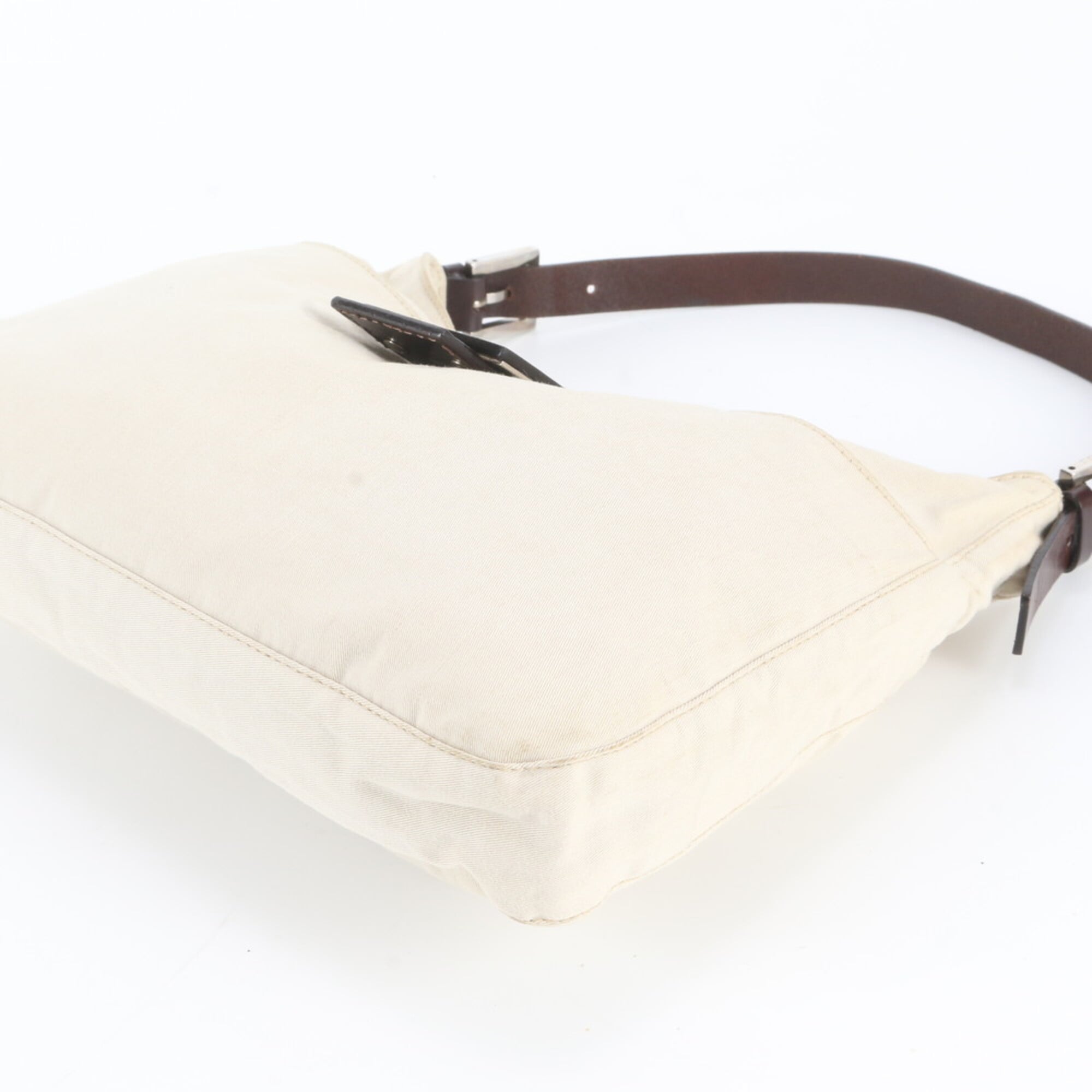 Fendi Beige Brown Leather Canvas Shoulder Bag (Pre-Owned)