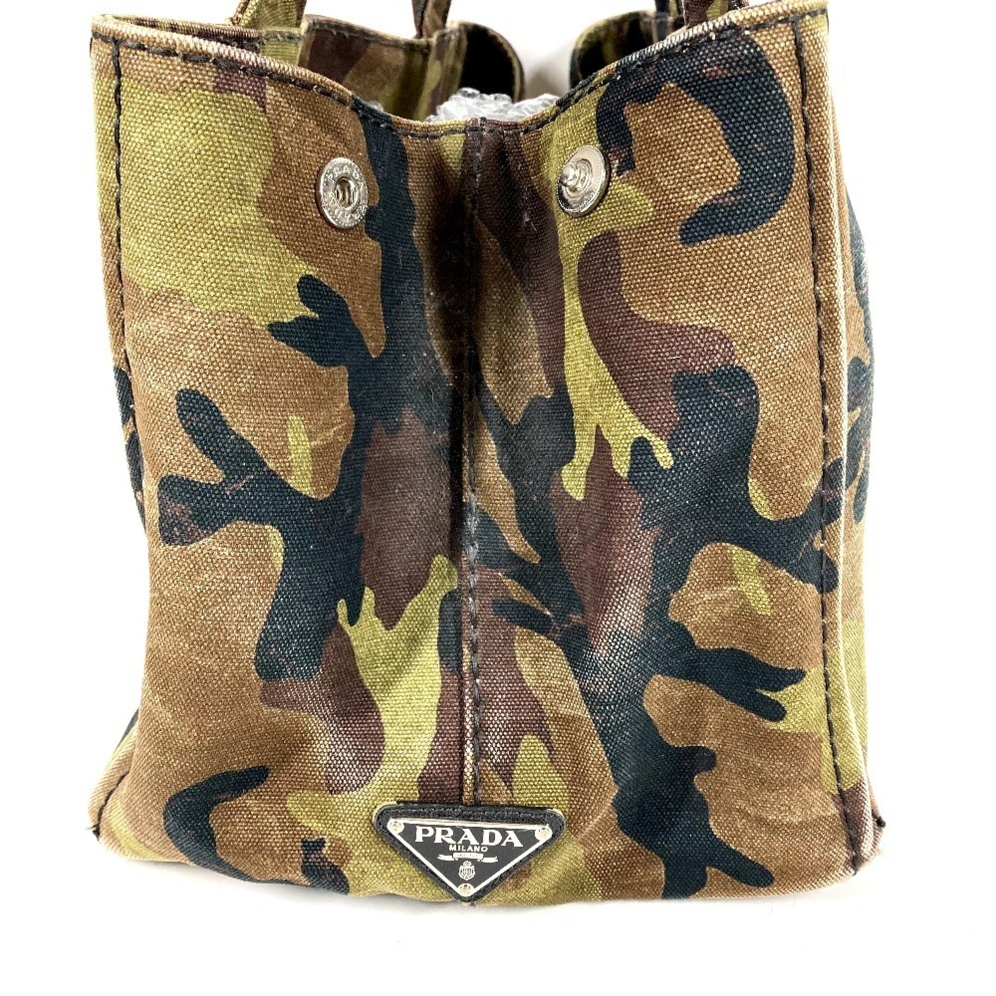 Prada Green Canvas Handbag Tote Bag (Pre-Owned)