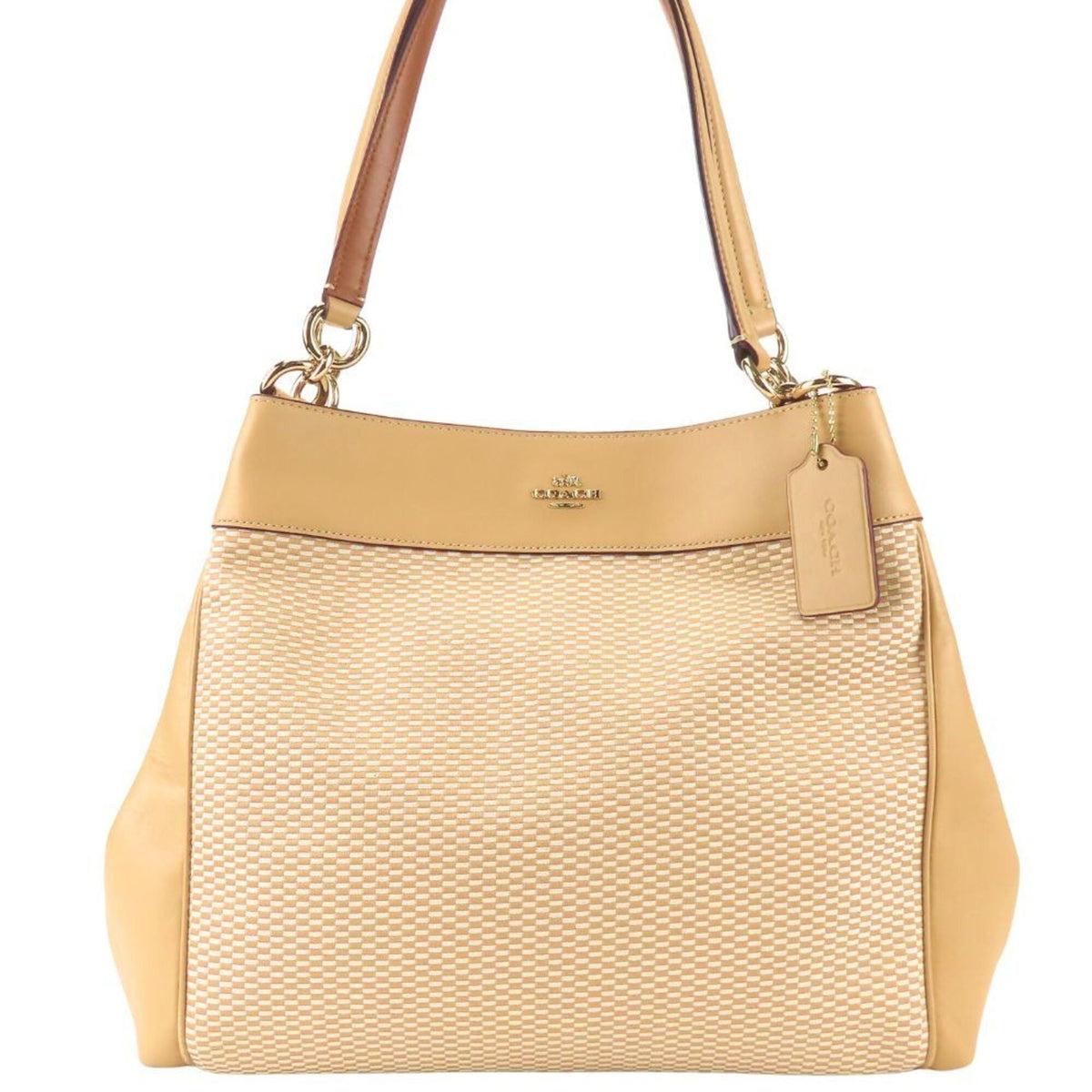 Coach Beige Ivory Canvas Leather Tote Bag (Pre-Owned)