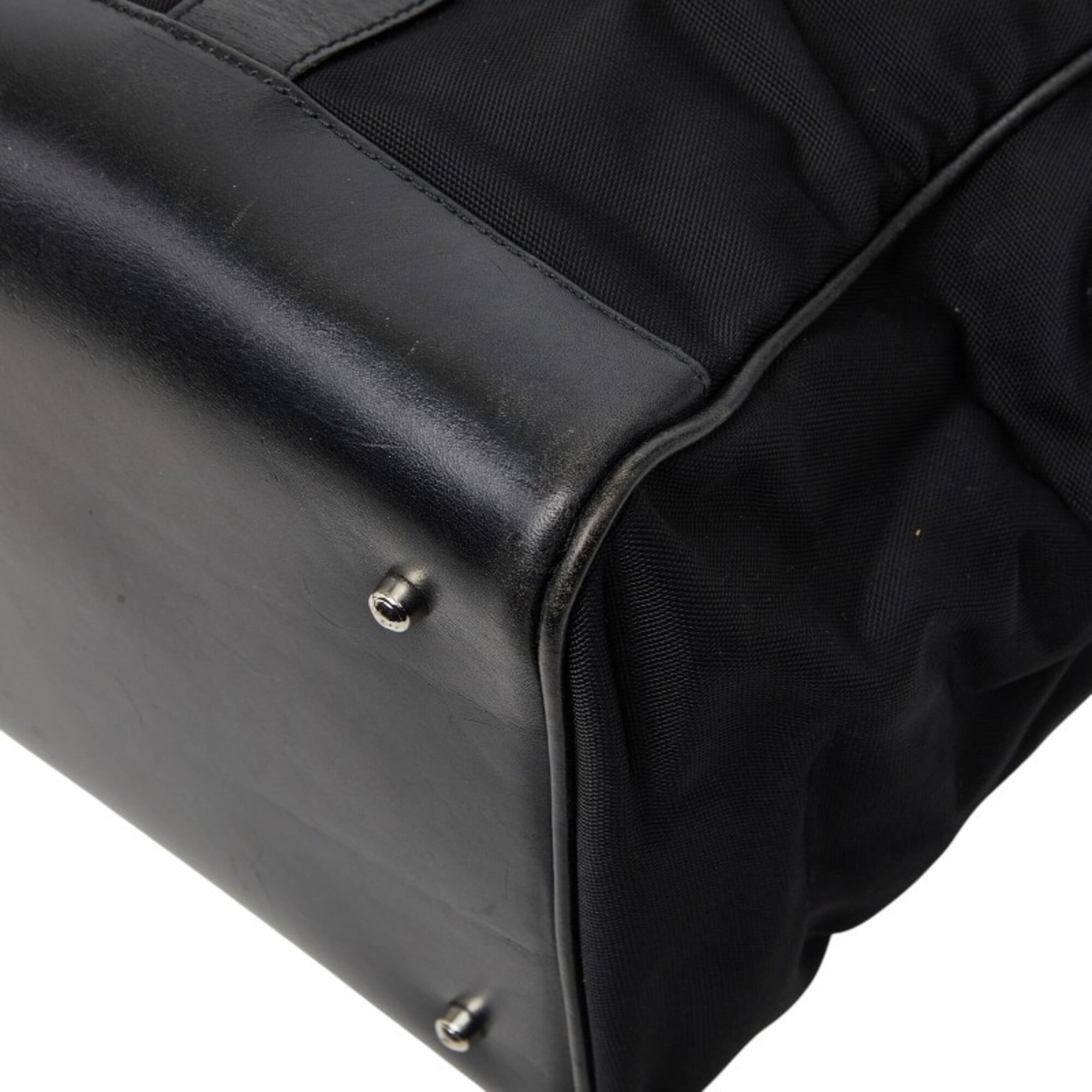Gucci Black Nylon Canvas Leather Handbag Tote Bag (Pre-Owned)