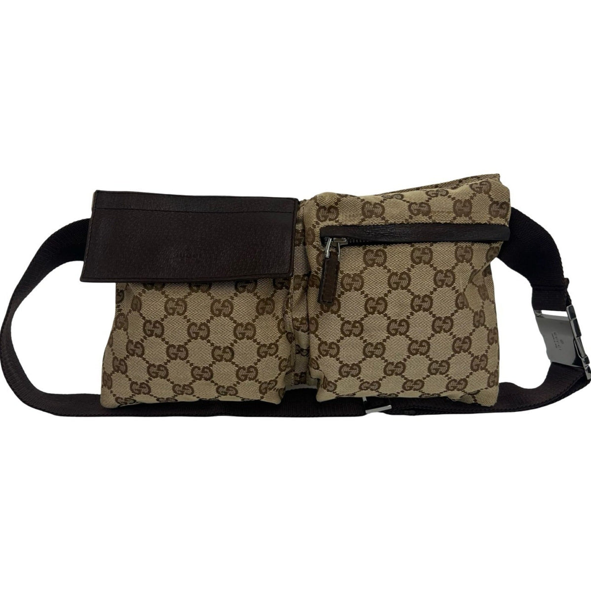 Gucci Brown Canvas Leather Pouch Shoulder Bag Sling Bag (Pre-Owned)