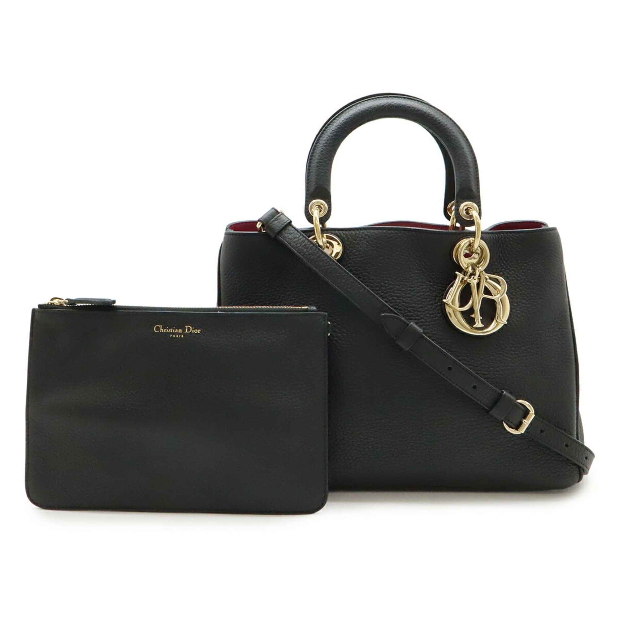 Christian Dior Black White Leather Handbag Pouch Shoulder Bag (Pre-Owned)