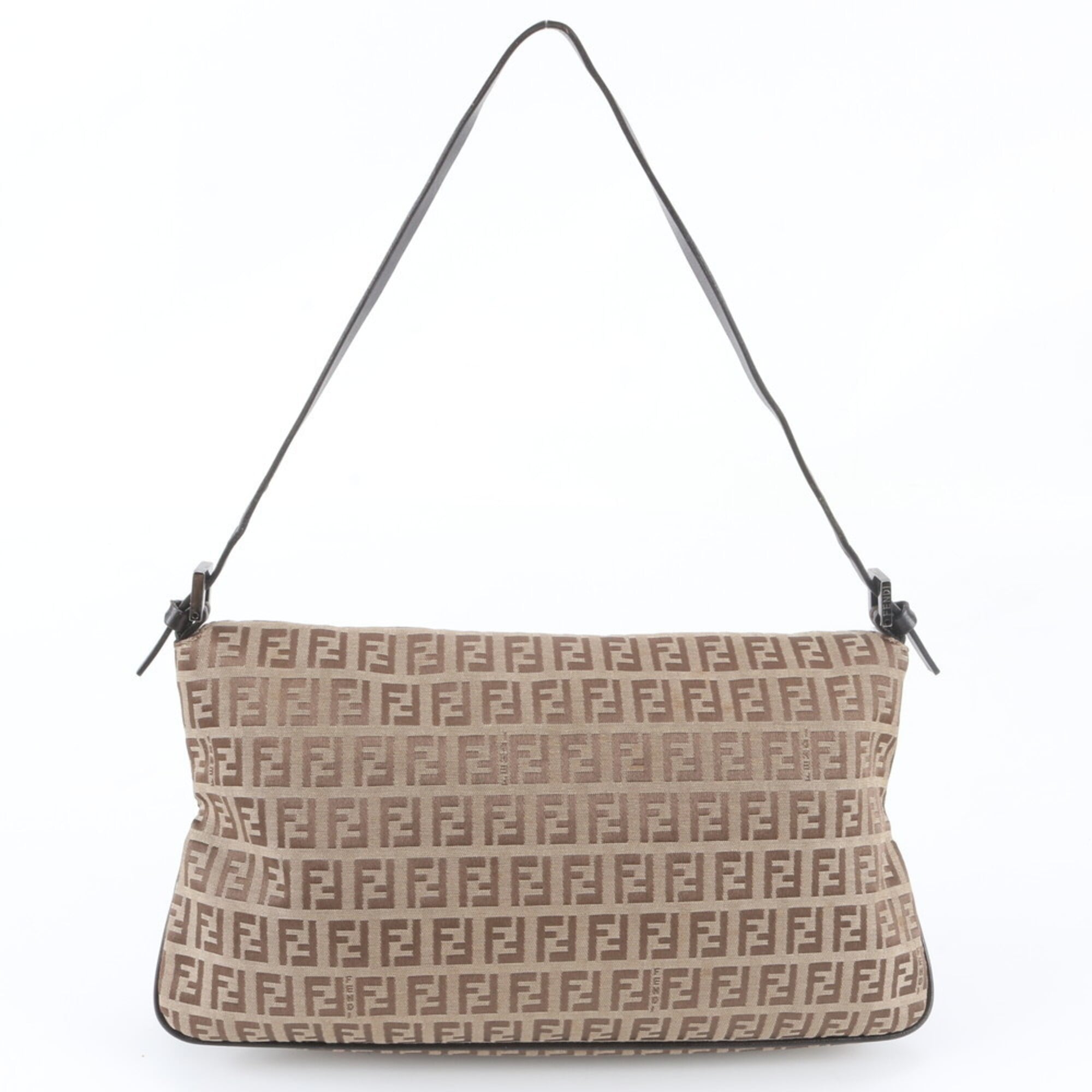 Fendi Brown Leather Canvas Shoulder Bag (Pre-Owned)