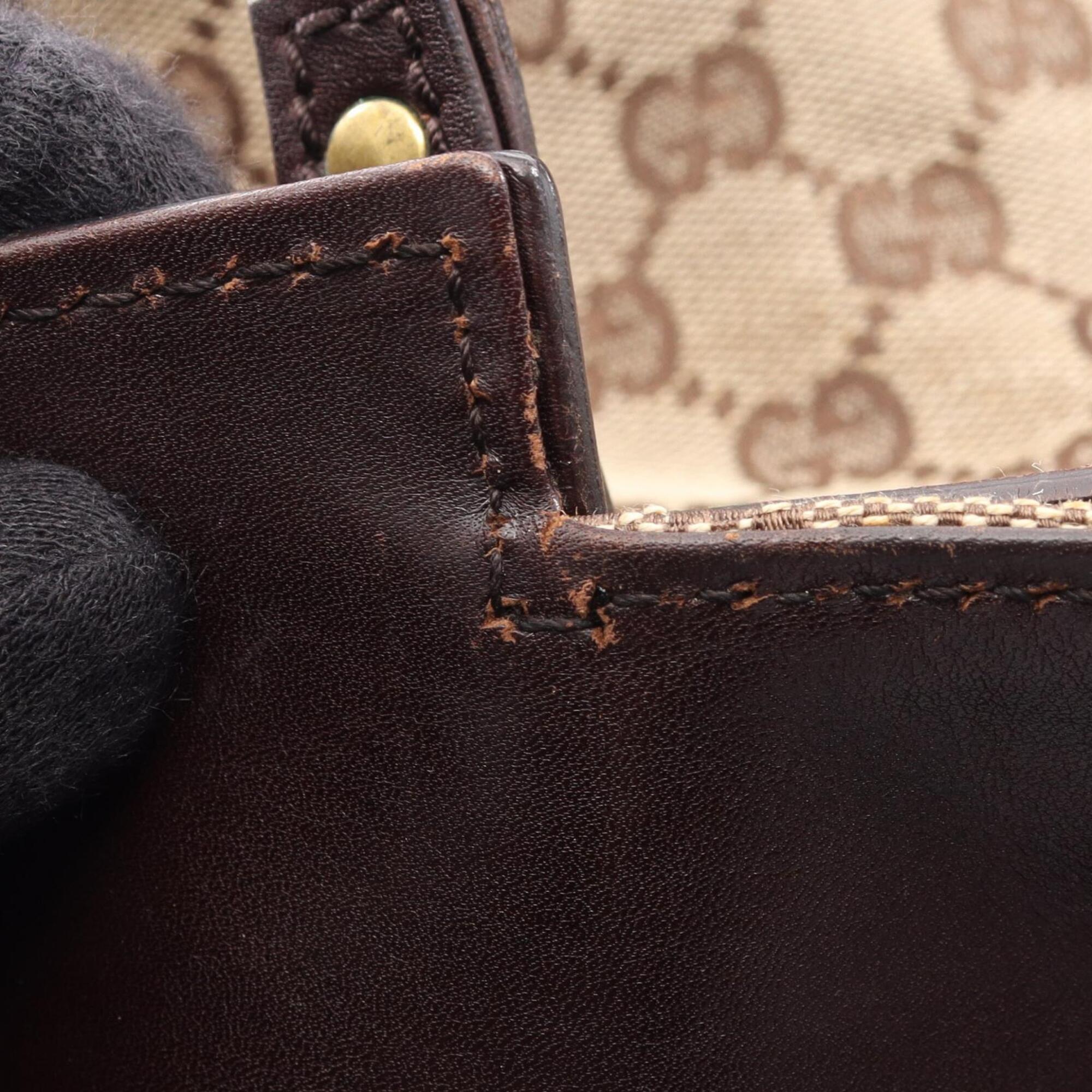 Gucci Beige Brown Canvas Leather Handbag Tote Bag (Pre-Owned)