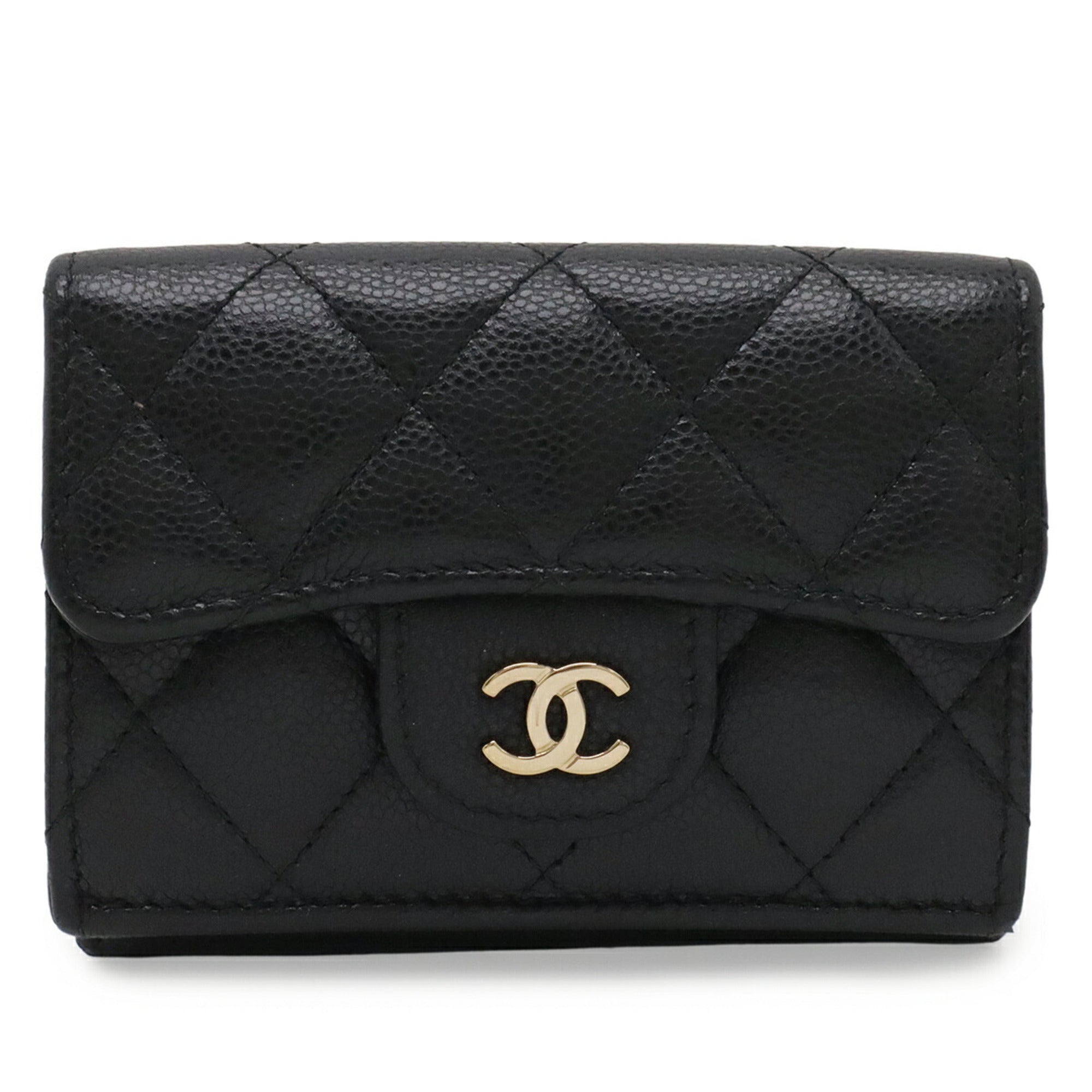 Chanel Black Grained Calfskin Wallet (Tri-Fold) (Pre-Owned)