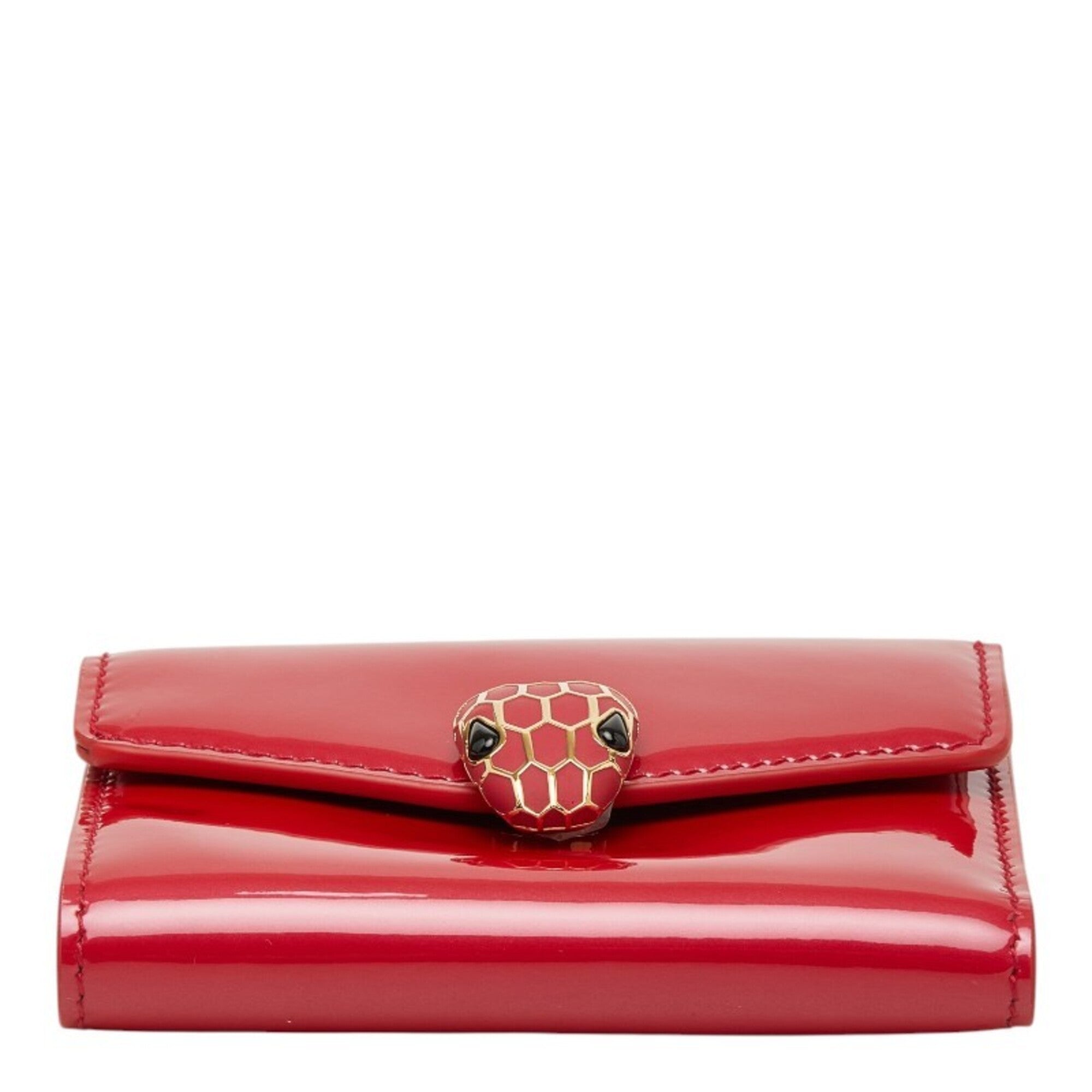 Bvlgari Pink Red Color Patent Leather Wallet (Tri-Fold) (Pre-Owned)