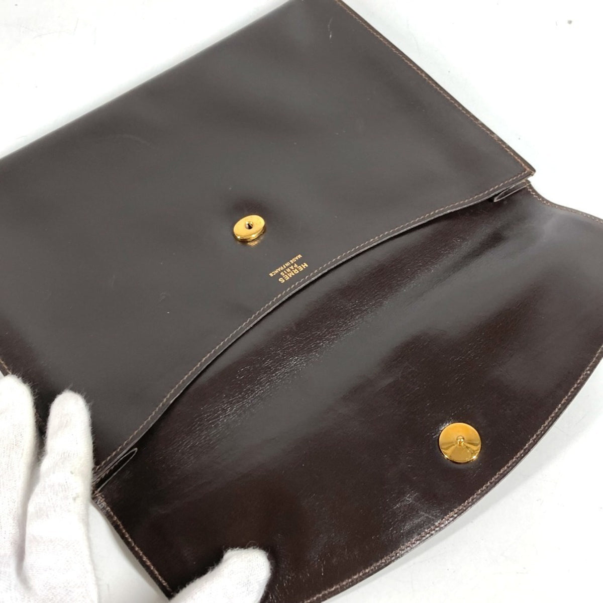Hermes Pochette Rio Brown Leather Clutch Bag Handbag Pochette Pouch (Pre-Owned)