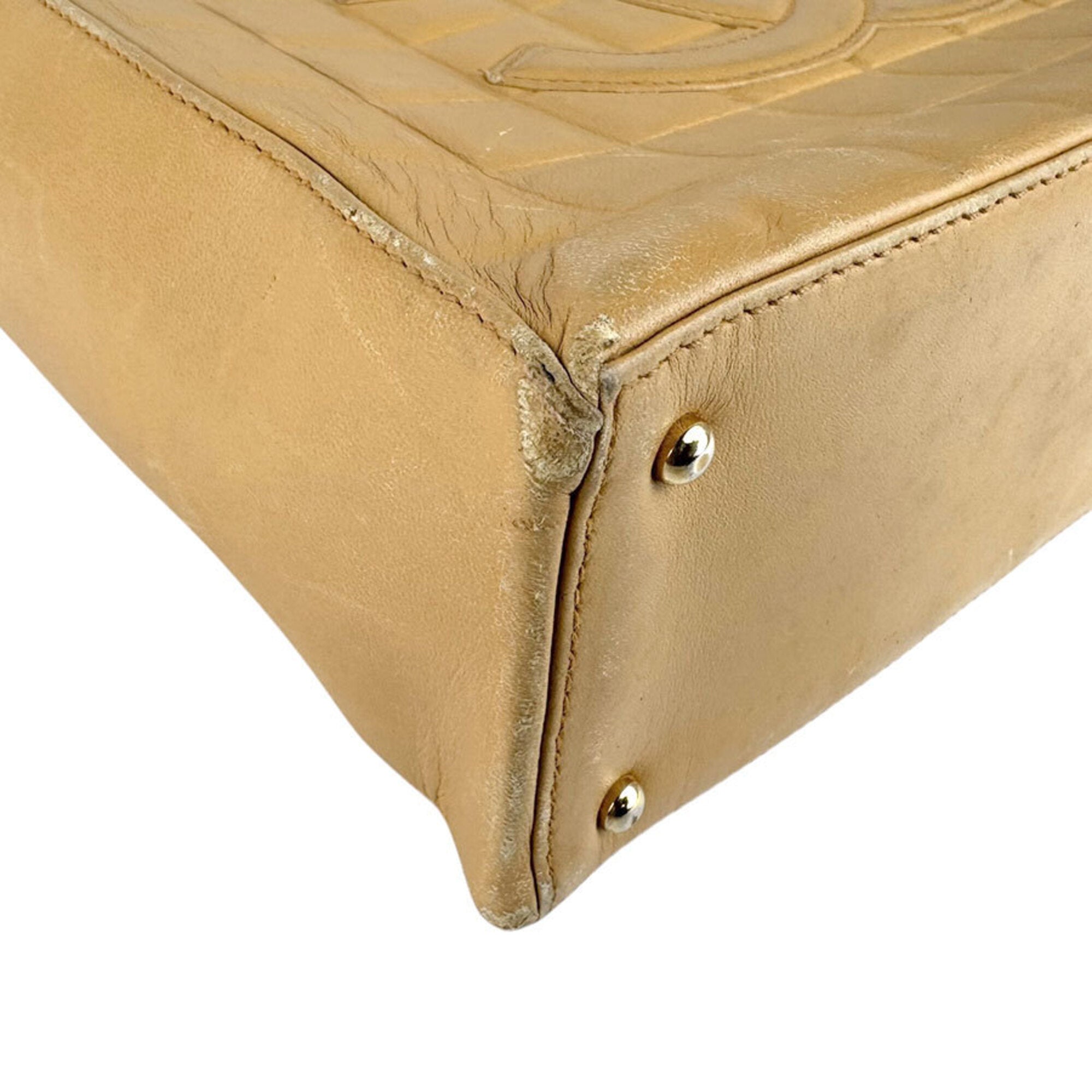 Chanel Beige Leather Shoulder Bag Tote Bag (Pre-Owned)