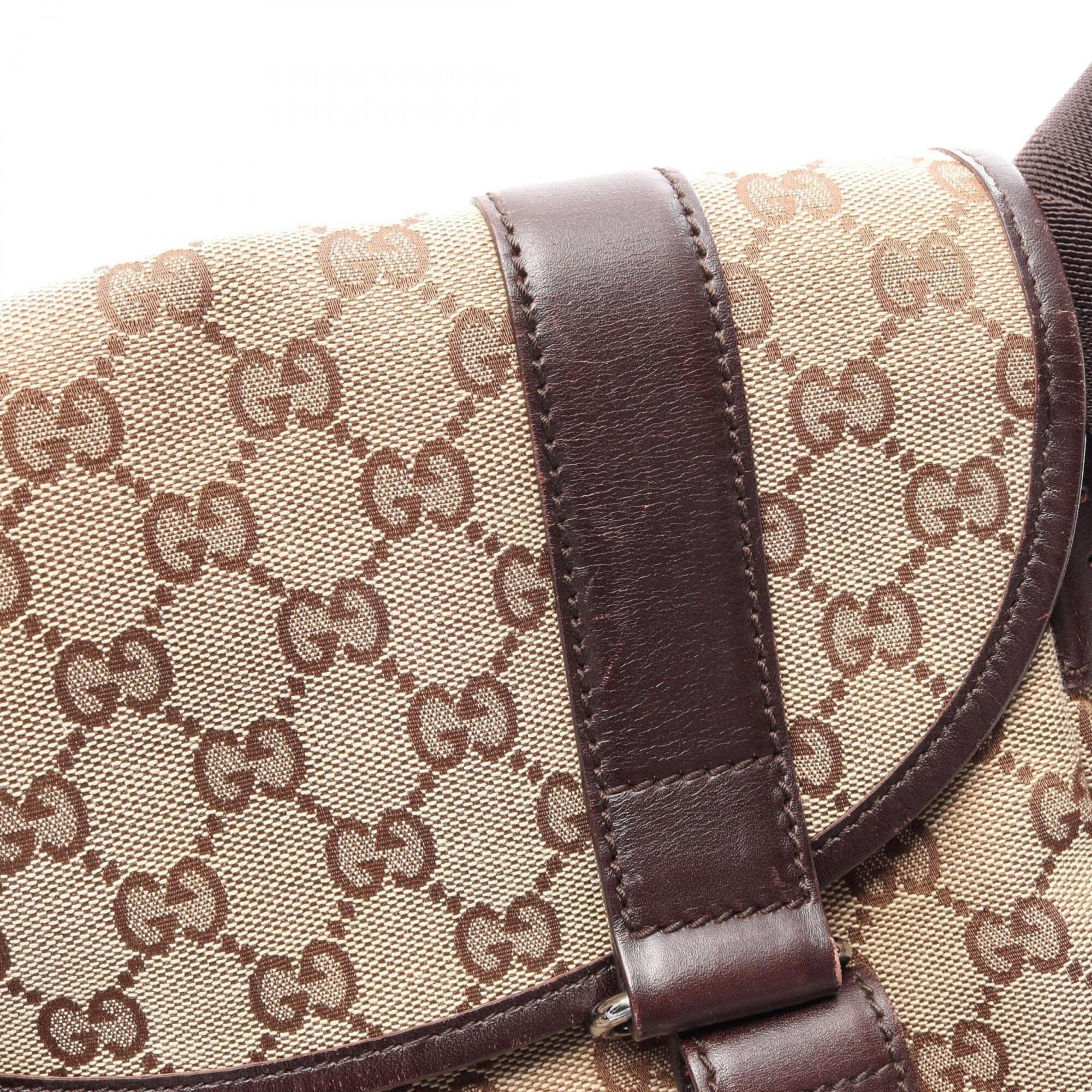 Gucci Beige Brown Canvas Leather Handbag Shoulder Bag (Pre-Owned)