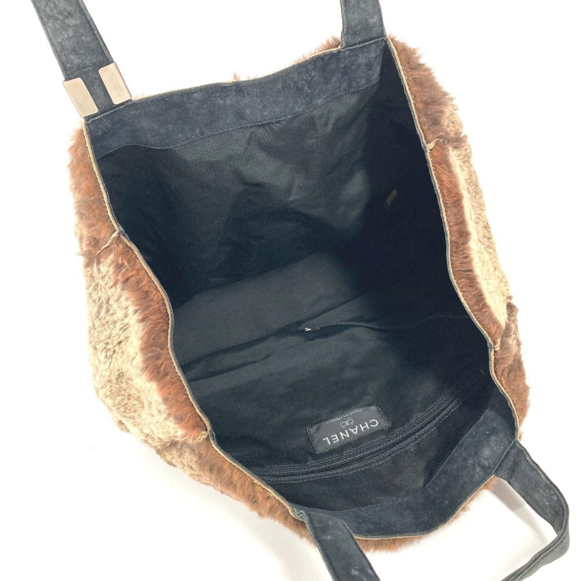 Chanel Black Brown Fur Shoulder Bag Tote Bag (Pre-Owned)
