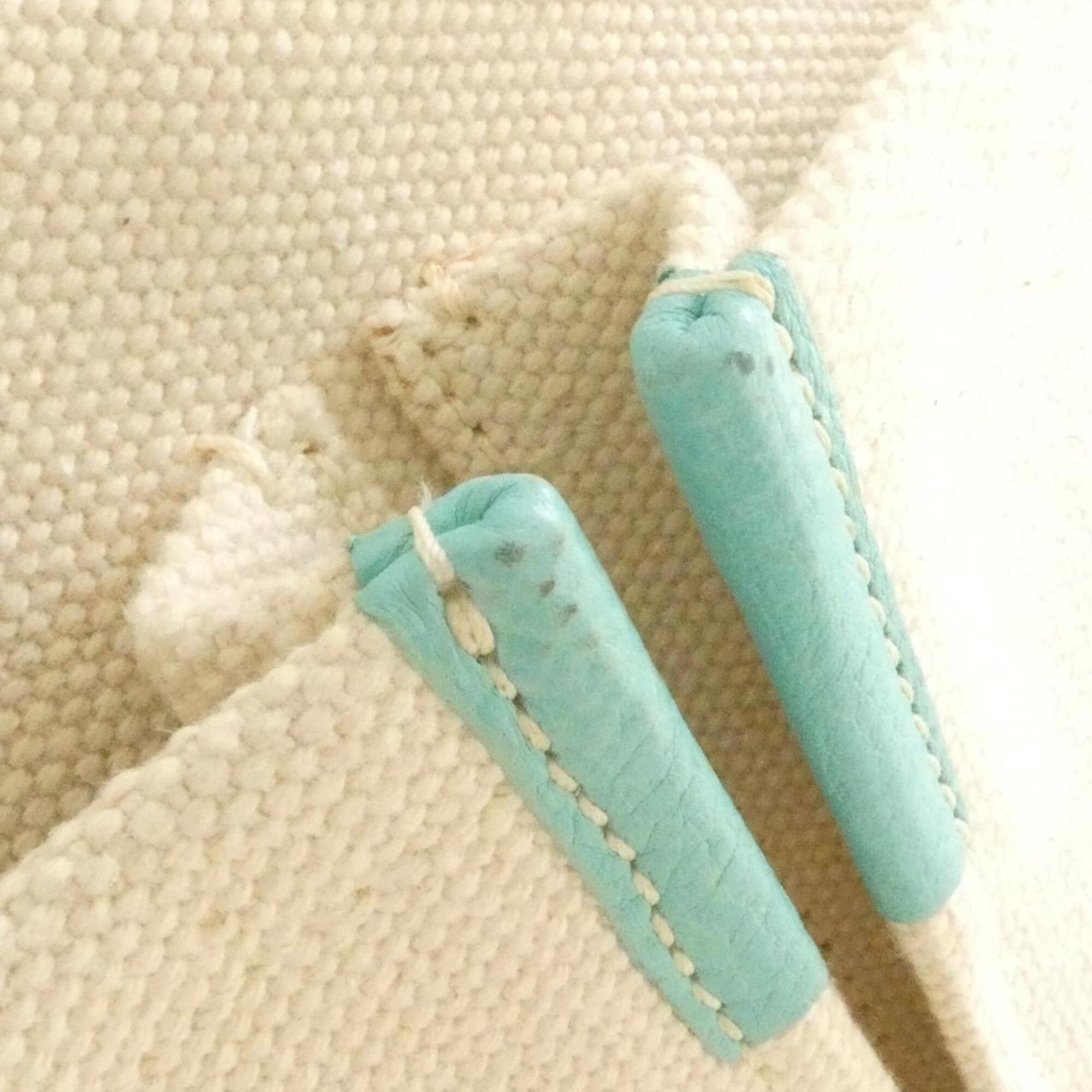 Tiffany Beige Tiffany Blue Canvas Leather Handbag (Pre-Owned)