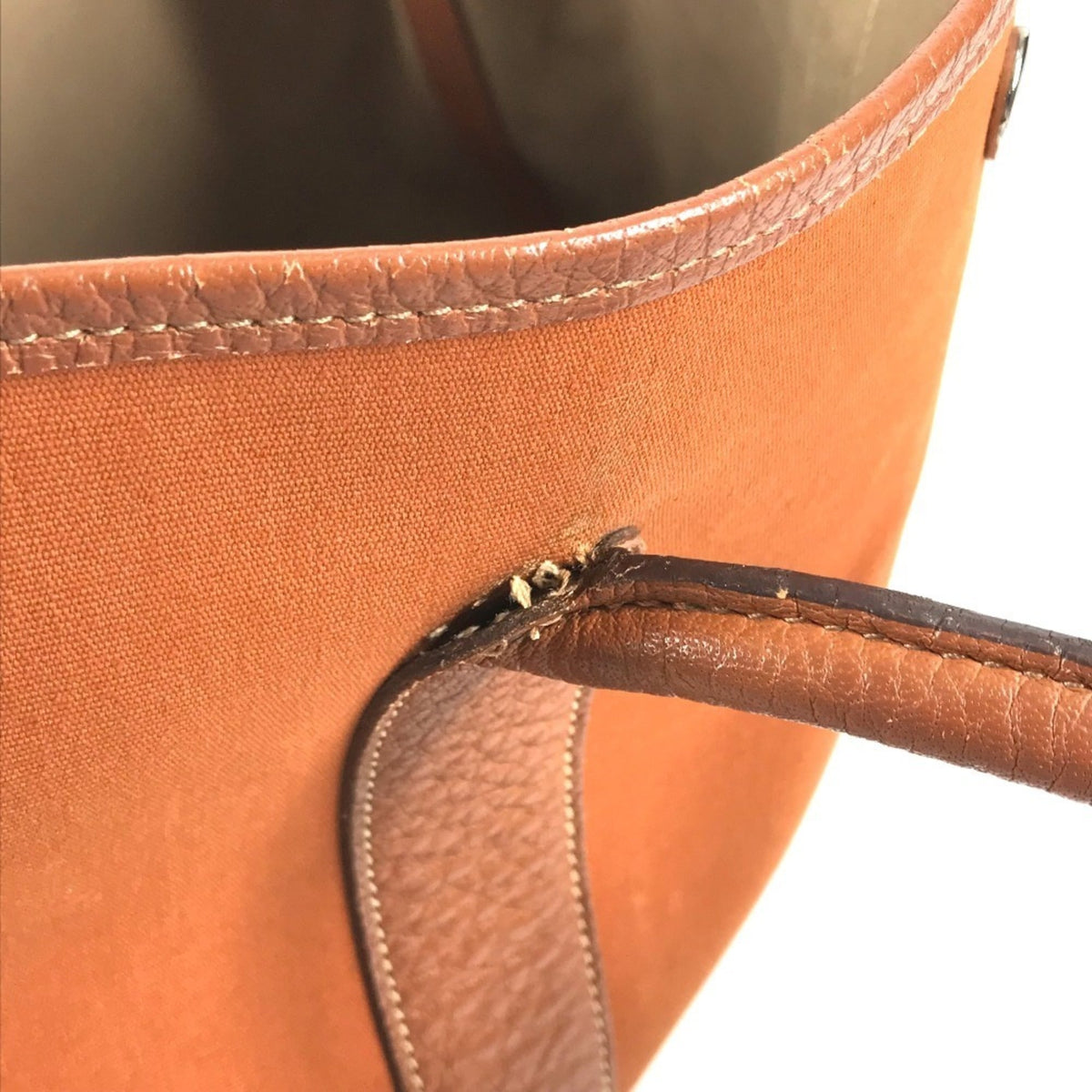 Hermes Orange Leather Canvas Shoulder Bag Tote Bag (Pre-Owned)