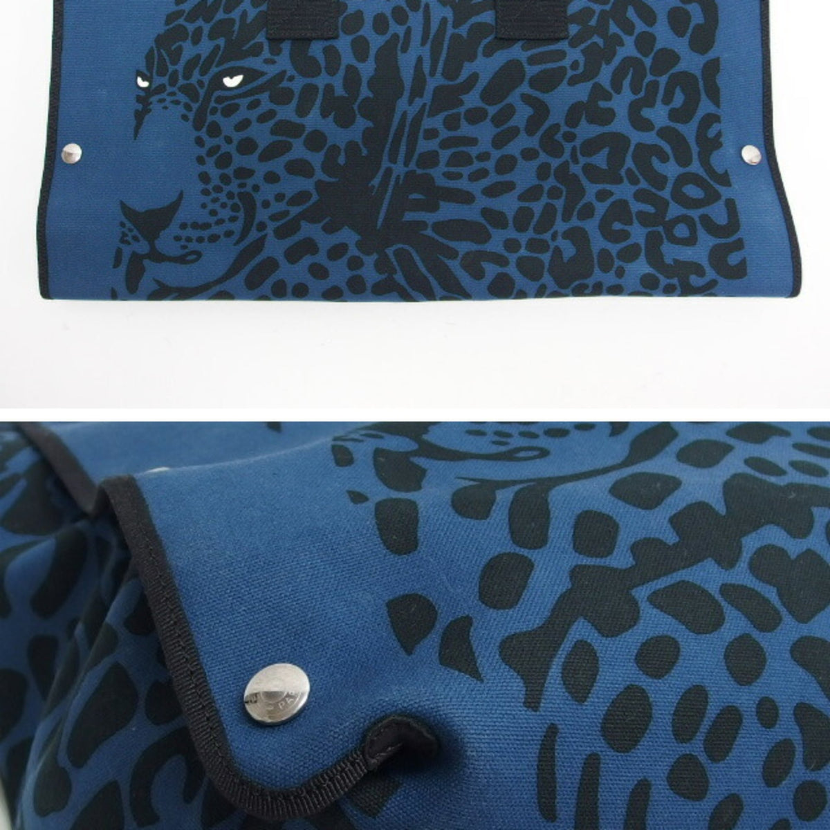 Hermes Black Blue Canvas Tote Bag (Pre-Owned)