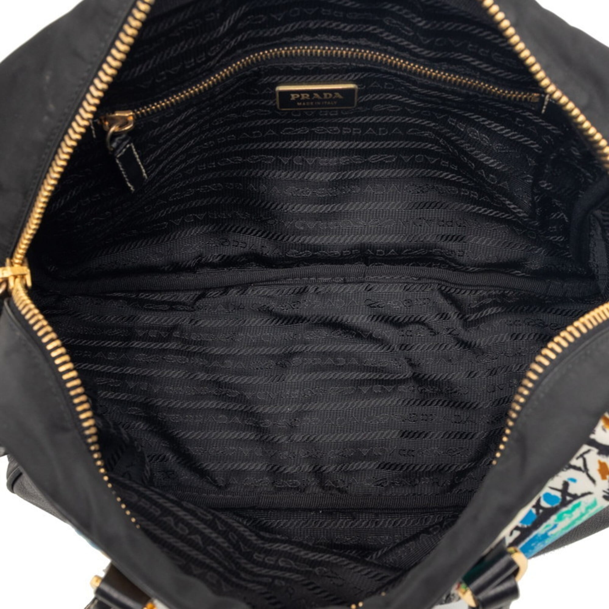 Prada Black Multi-Color Nylon Leather Handbag (Pre-Owned)