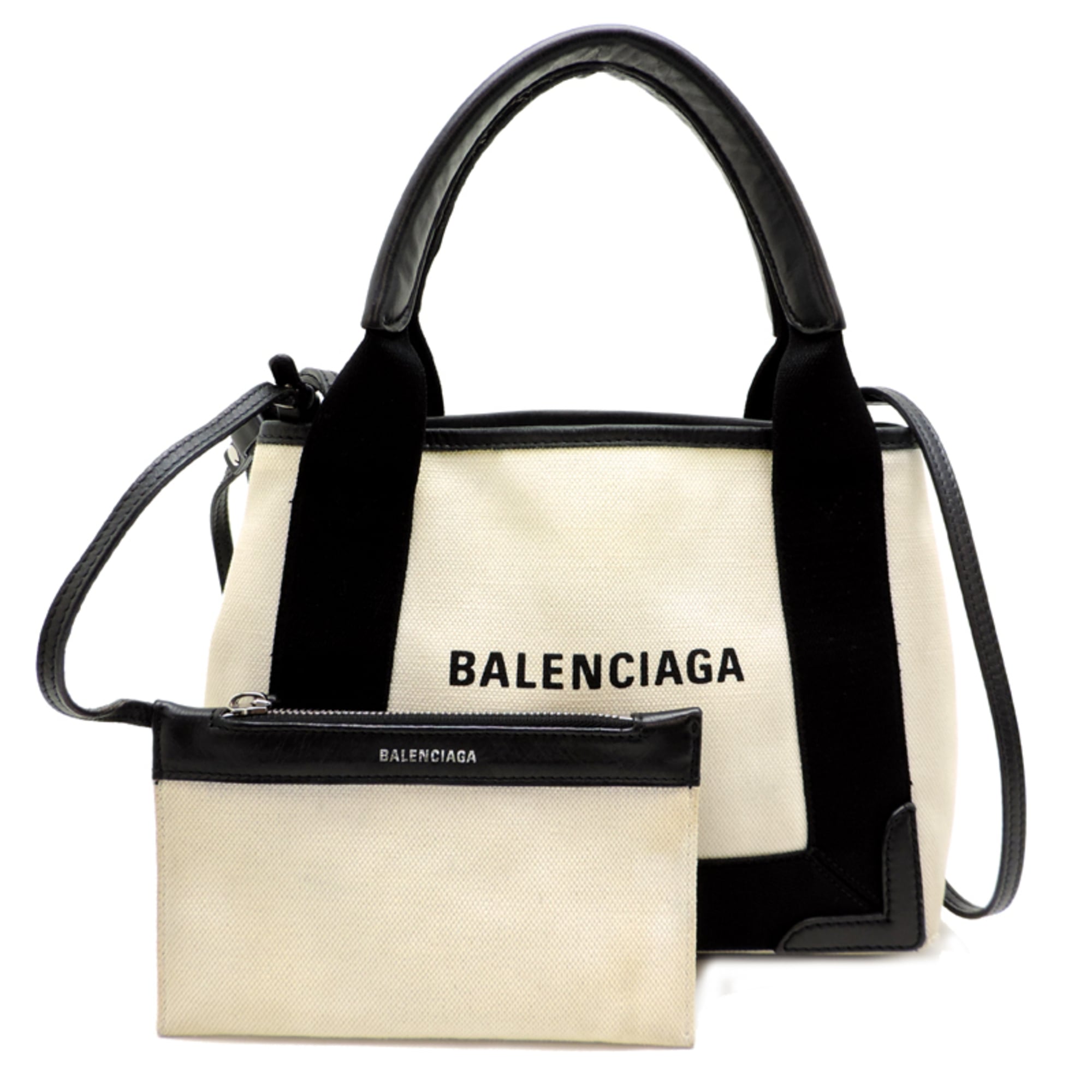 Balenciaga Black White Canvas Leather Handbag Pouch (Pre-Owned)