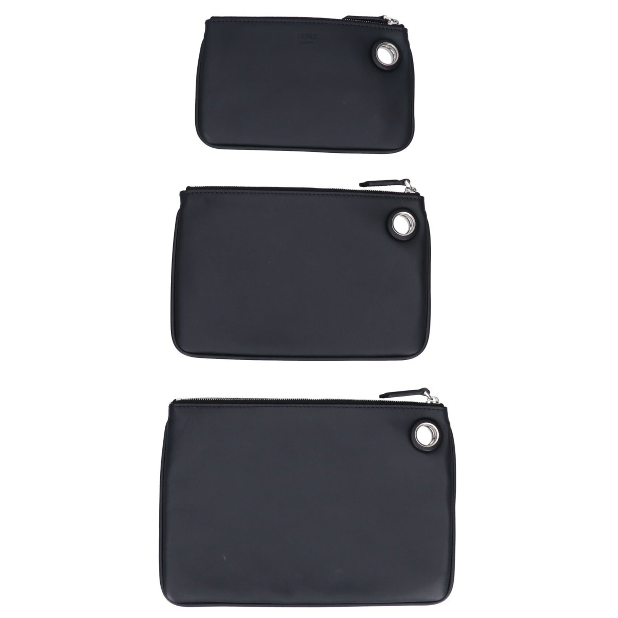 Fendi Black Leather Clutch Bag Pouch (Pre-Owned)
