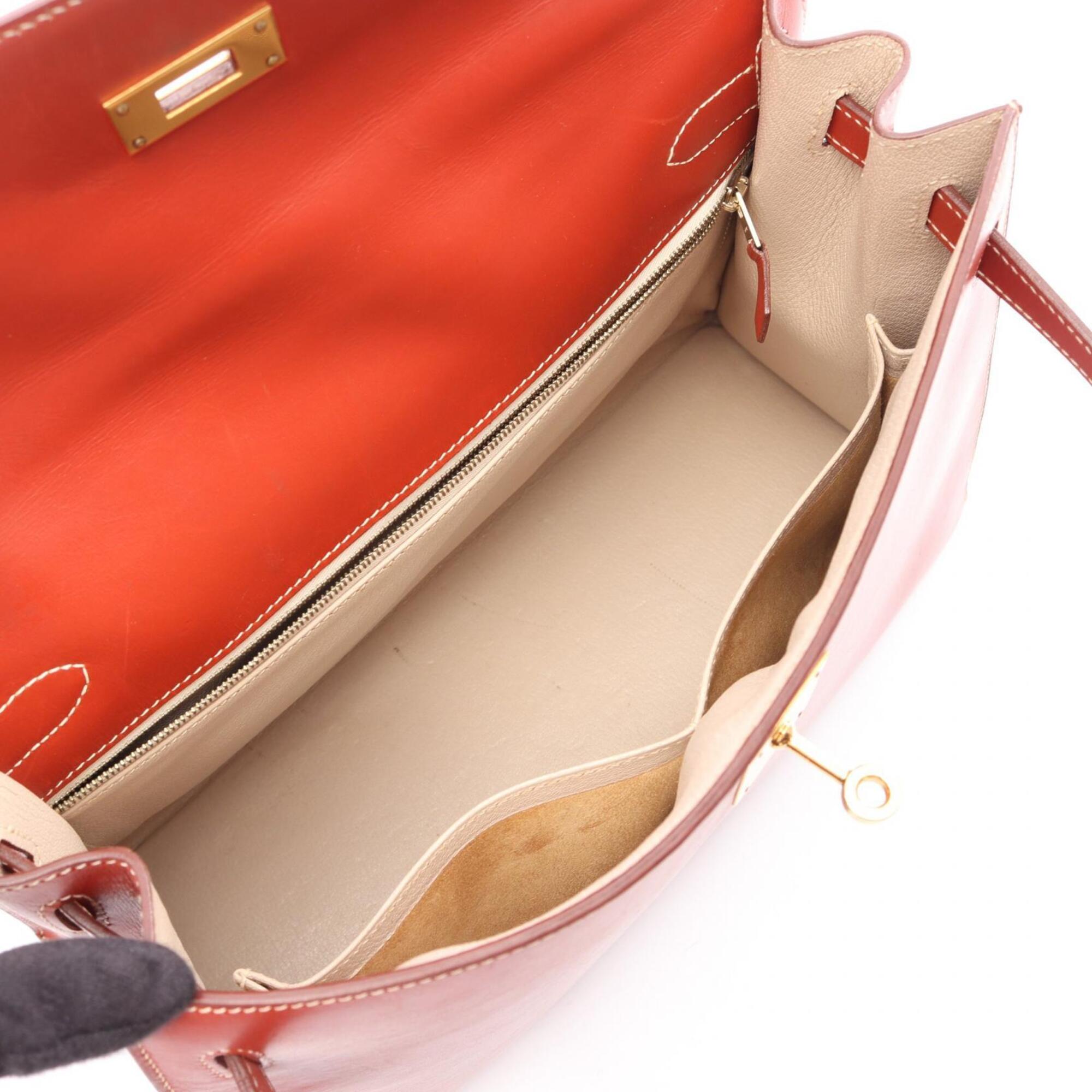 Hermes Brique Brown Box Calf Leather Handbag (Pre-Owned)
