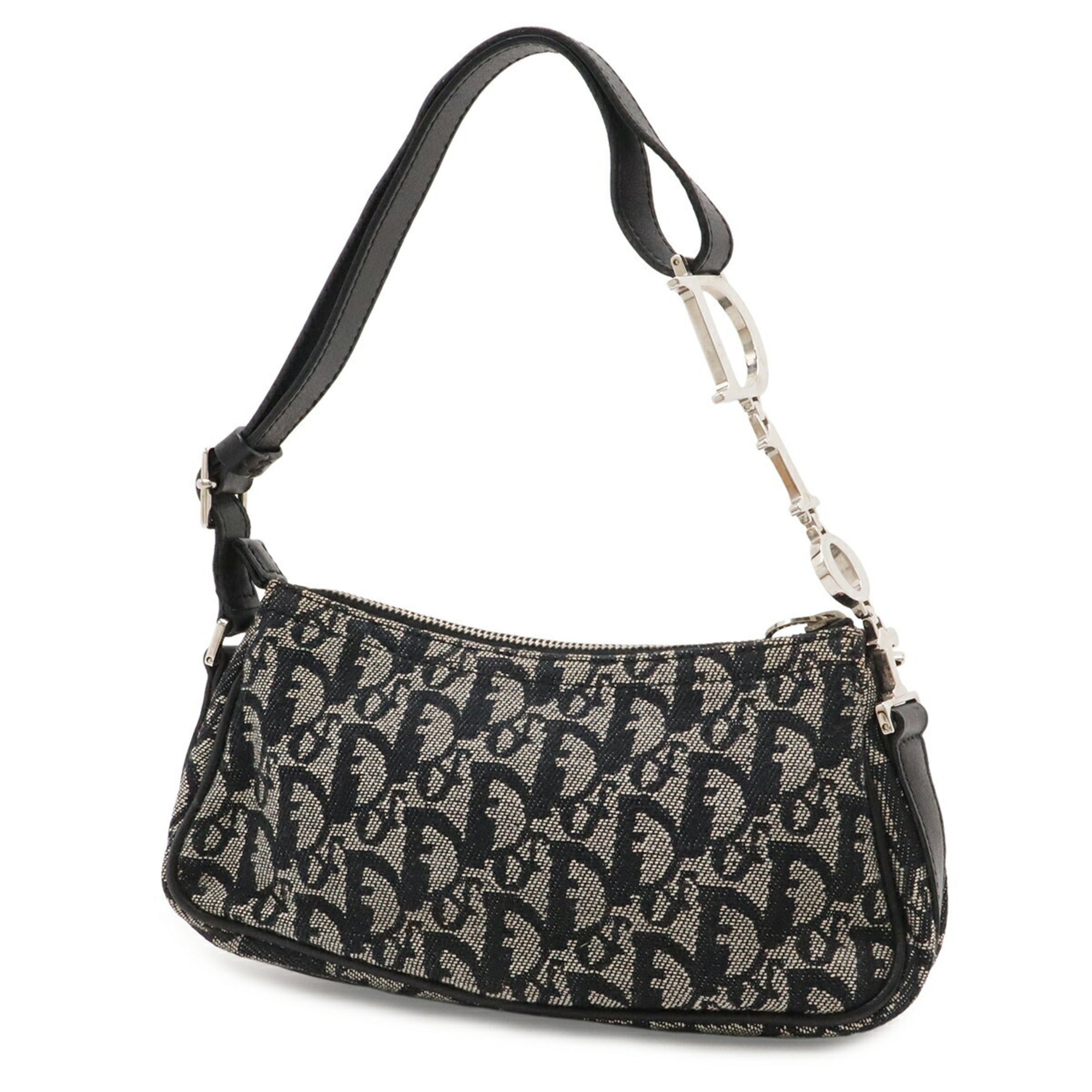 Christian Dior Trotter Navy Canvas Leather Shoulder Bag (Pre-Owned)