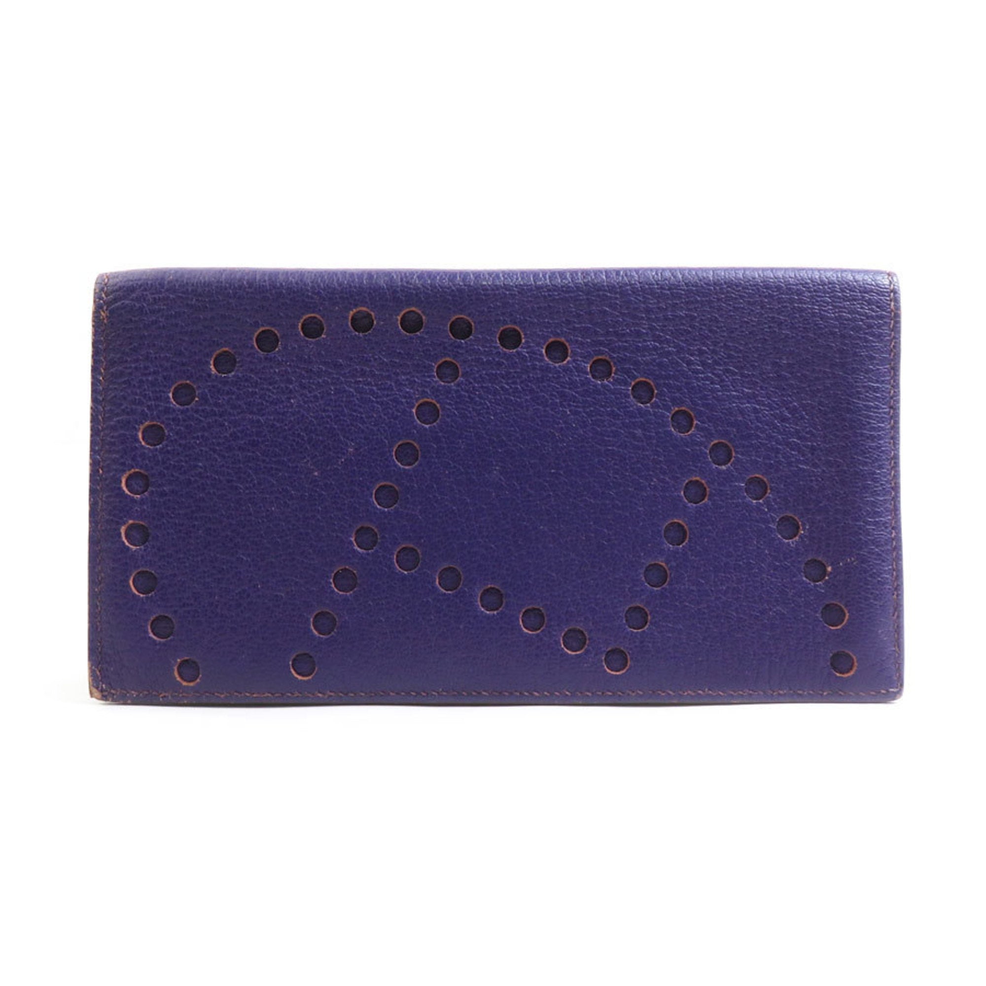 Hermes Purple Leather Long Wallet (Bi-Fold) (Pre-Owned)