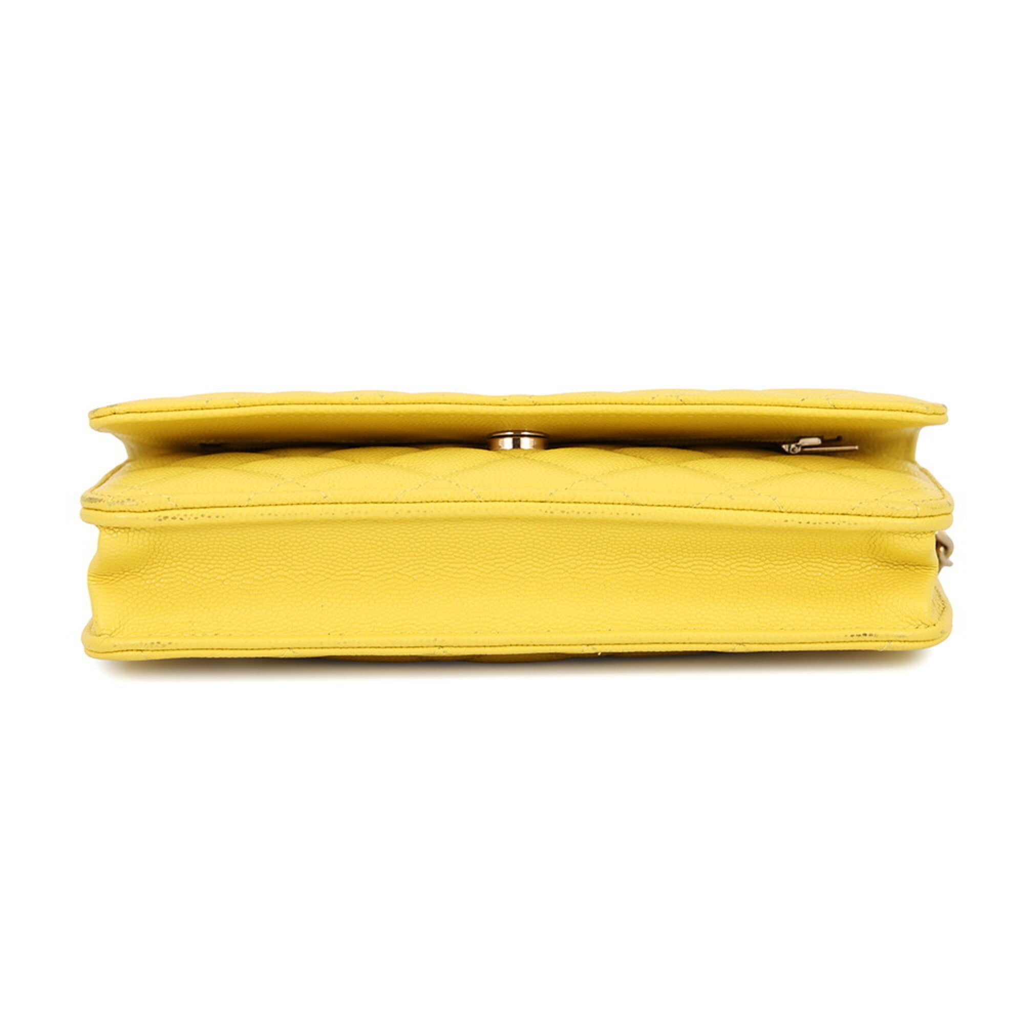 Chanel Yellow Grained Calfskin Chain/Shoulder Wallet (Pre-Owned)