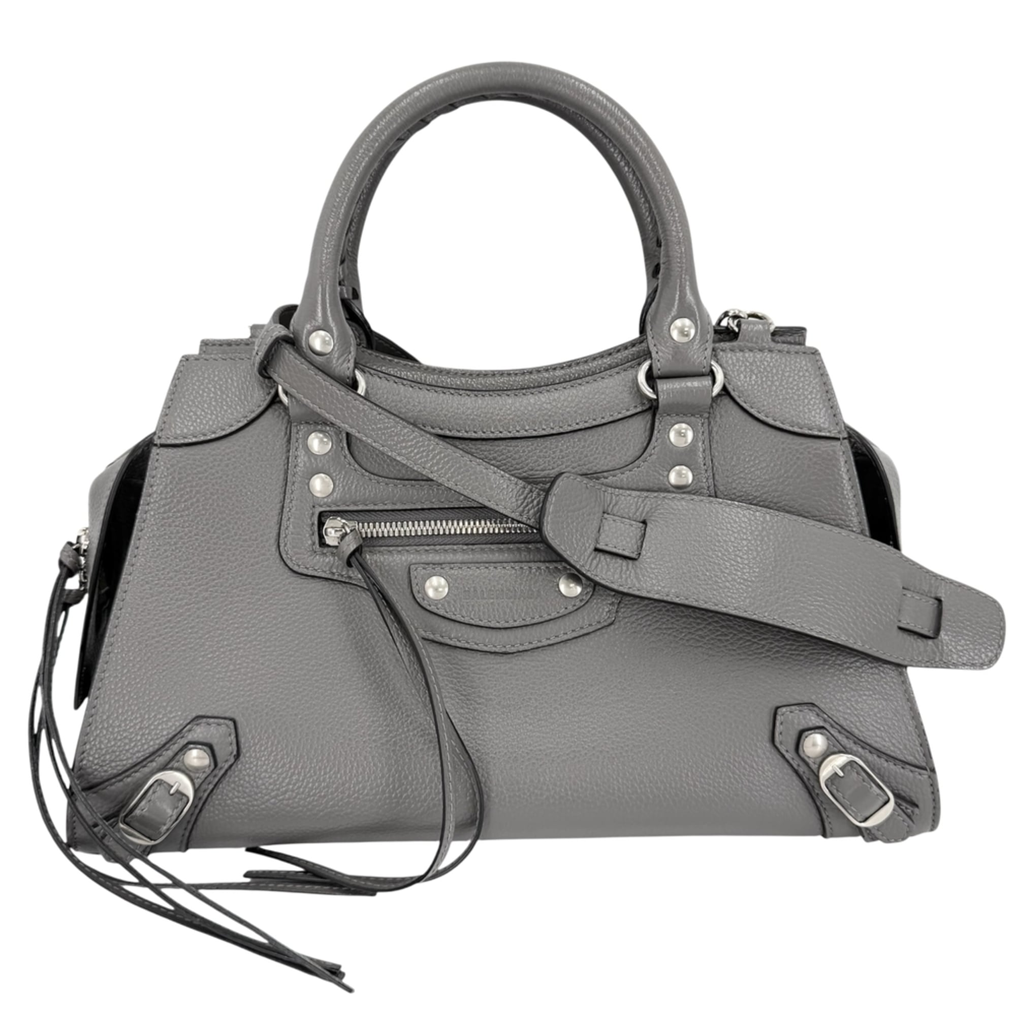 Balenciaga Gray White Leather Handbag Shoulder Bag (Pre-Owned)