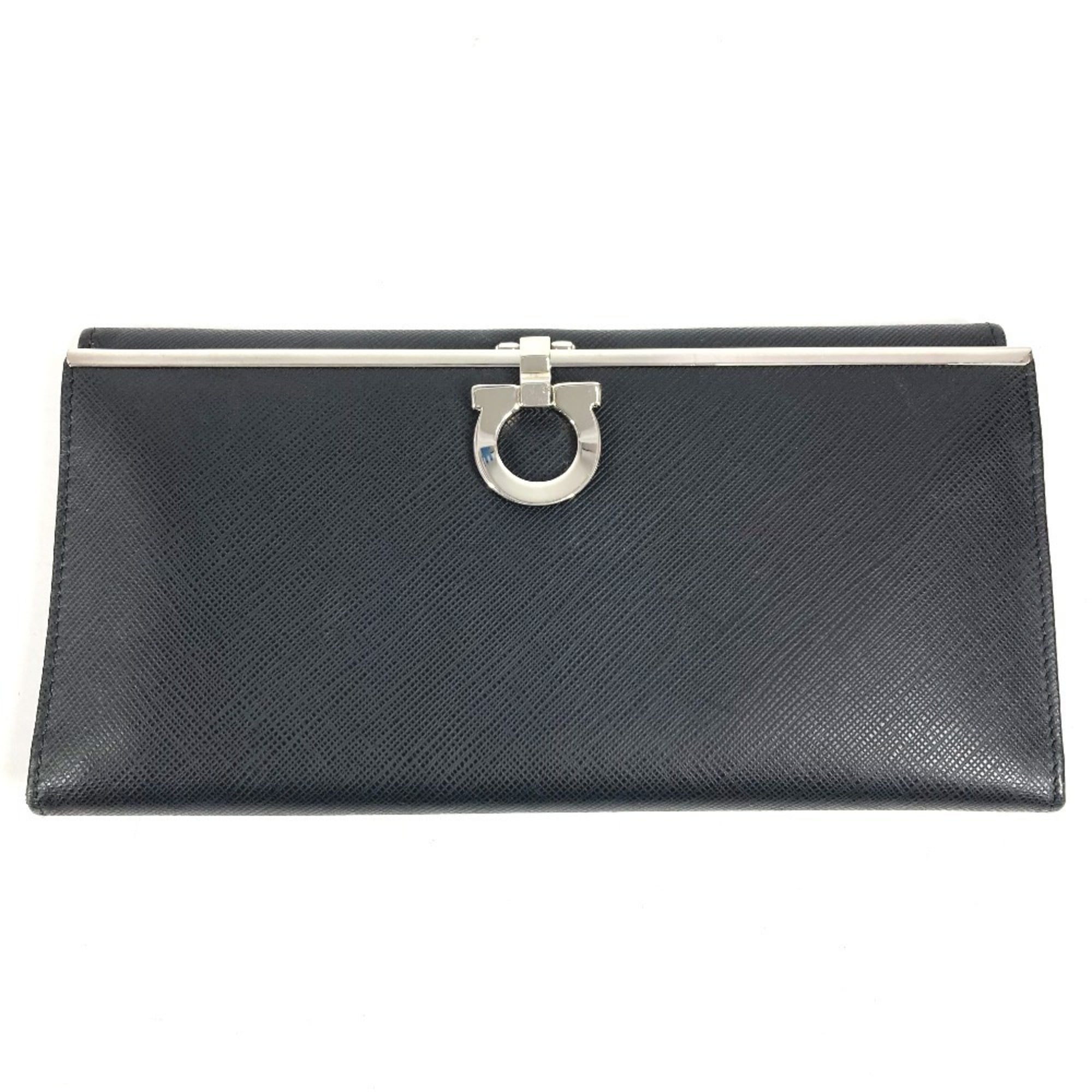 Salvatore Ferragamo Silver Black Leather Long Wallet (Bi-Fold) (Pre-Owned)