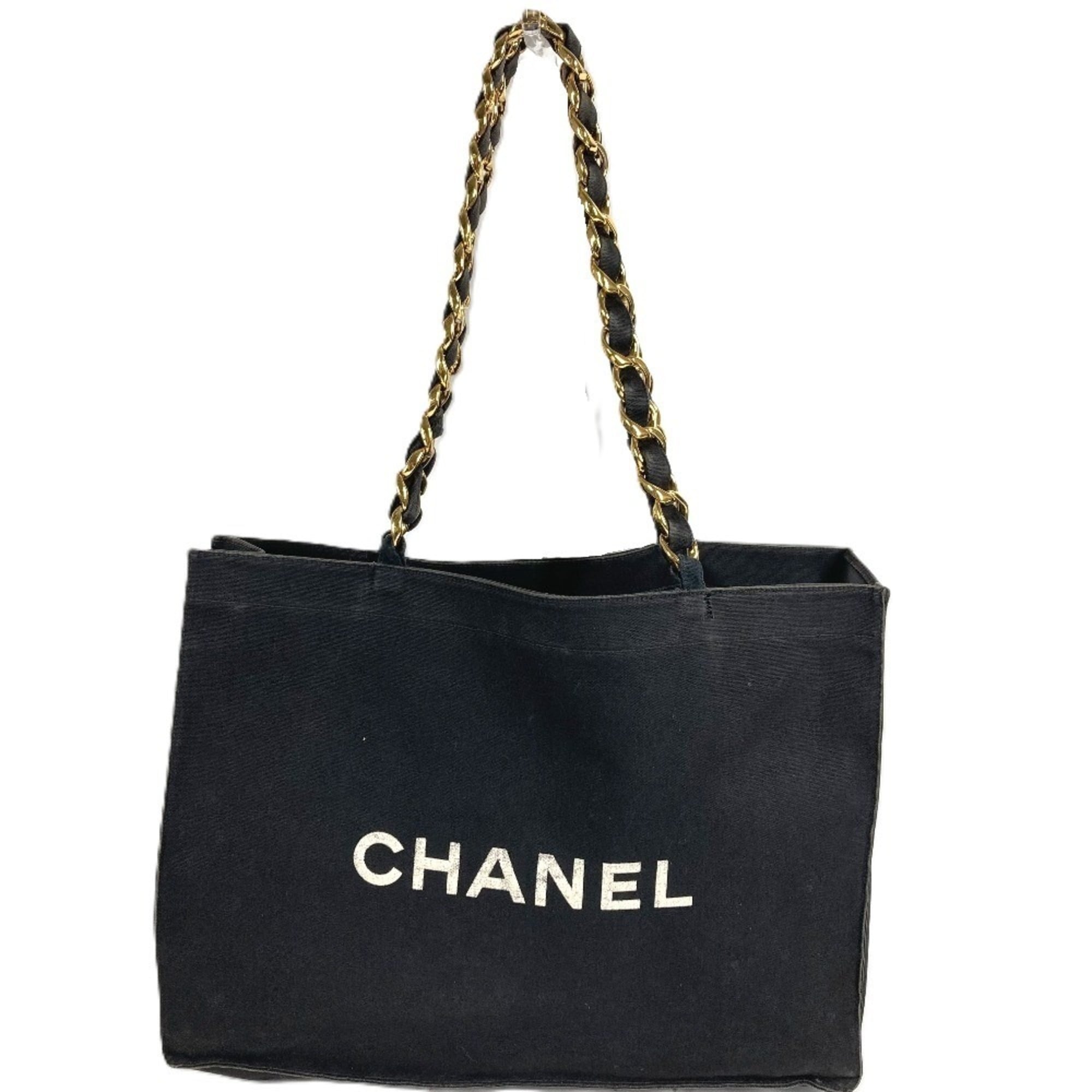 Chanel Black White Canvas Shoulder Bag Tote Bag (Pre-Owned)