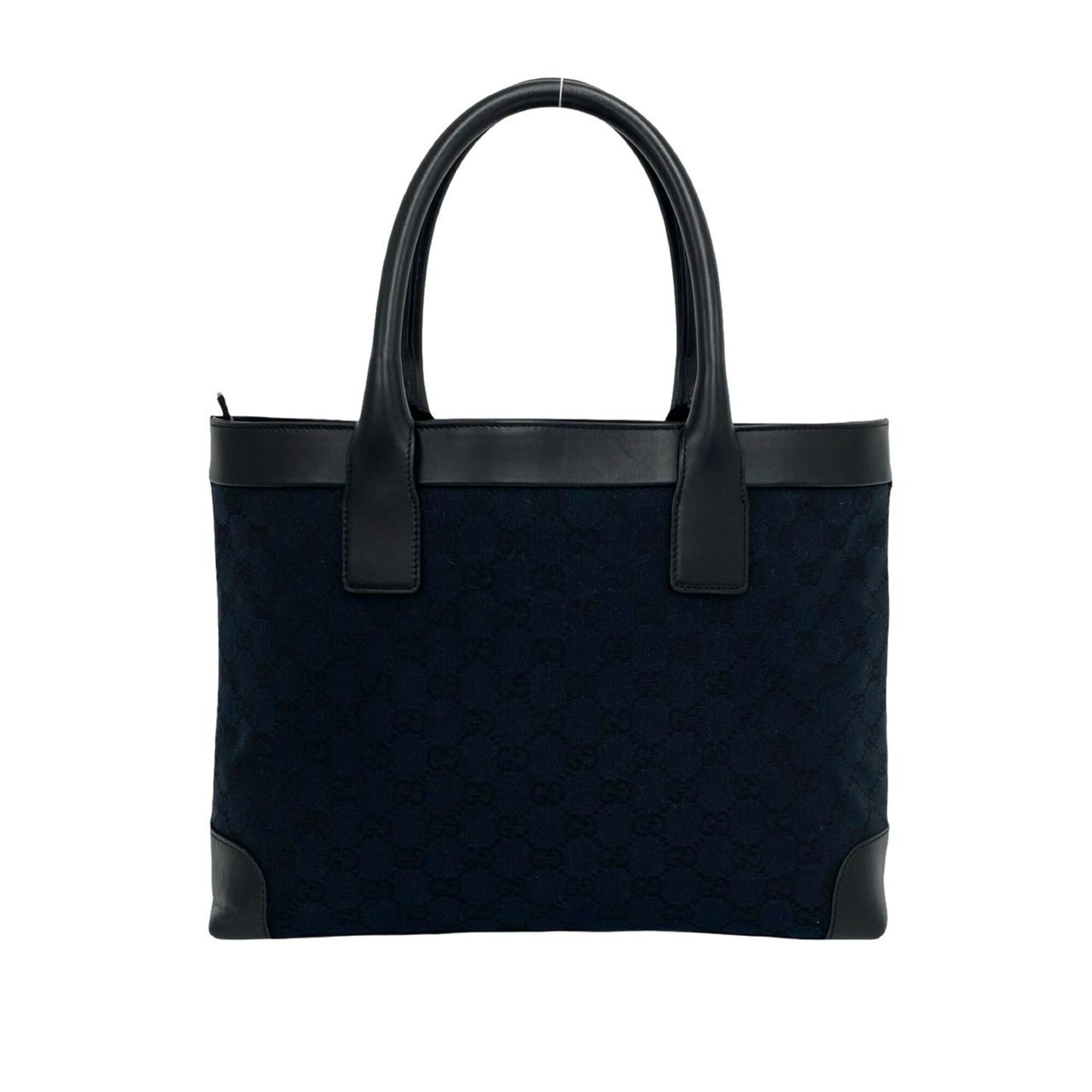Gucci Black Navy Canvas Leather Handbag Tote Bag (Pre-Owned)