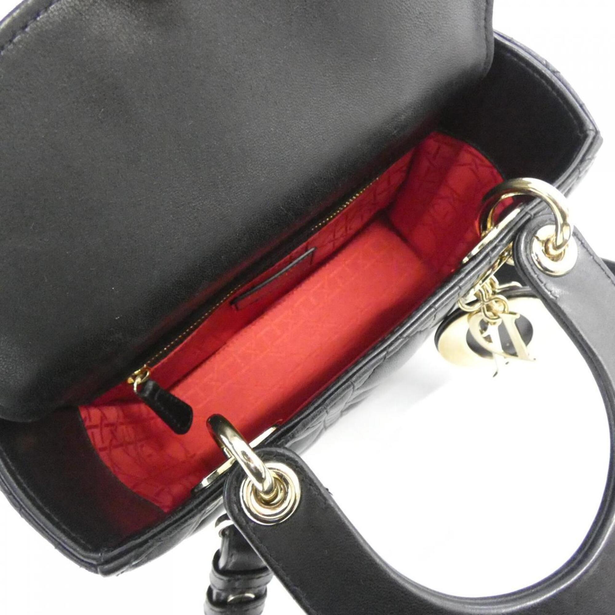 Christian Dior Lady Dior Black Leather Handbag (Pre-Owned)
