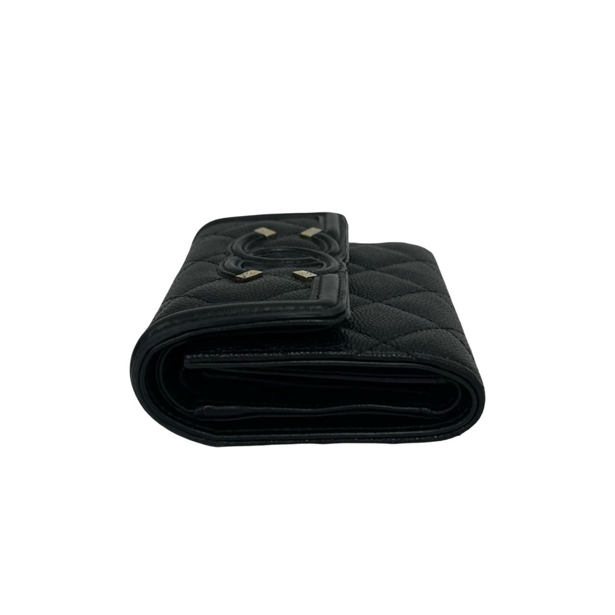 Chanel Black Grained Calfskin Wallet (Tri-Fold) (Pre-Owned)