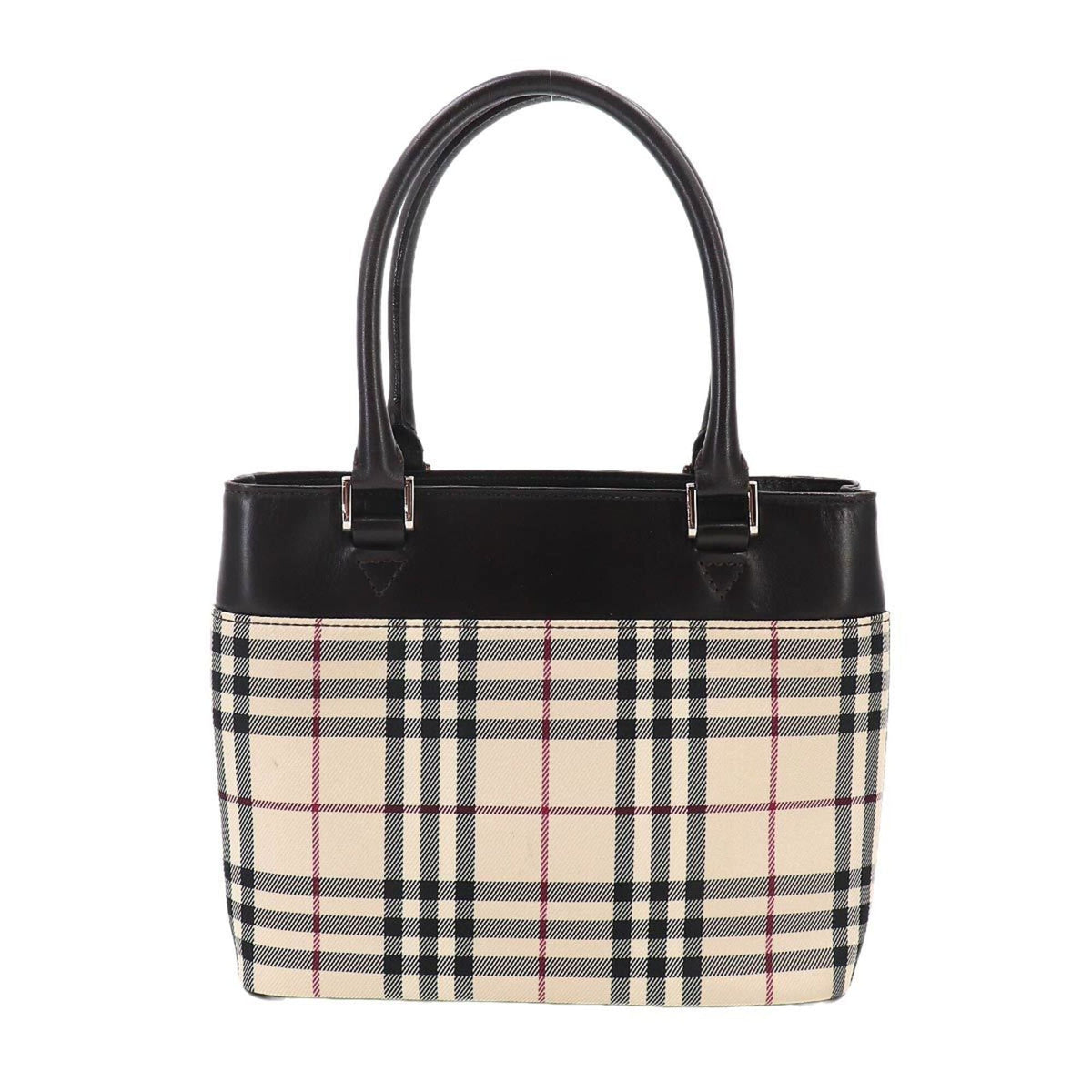 Burberry Beige Dark Brown Canvas Leather Handbag (Pre-Owned)