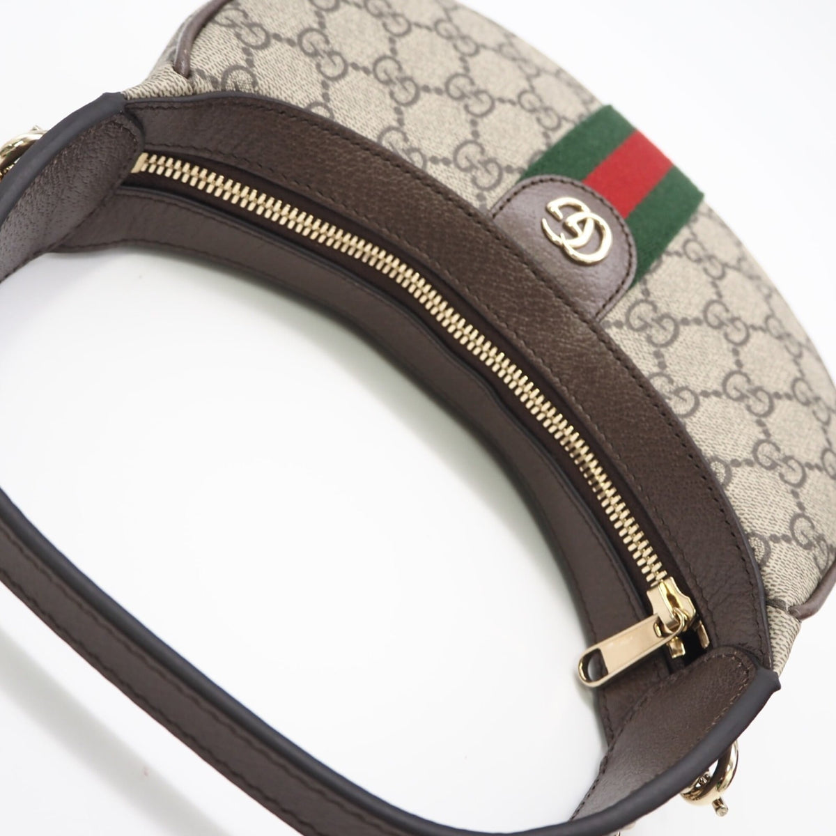Gucci Beige Green Red Color Coated Canvas Leather Handbag Shoulder Bag (Pre-Owned)