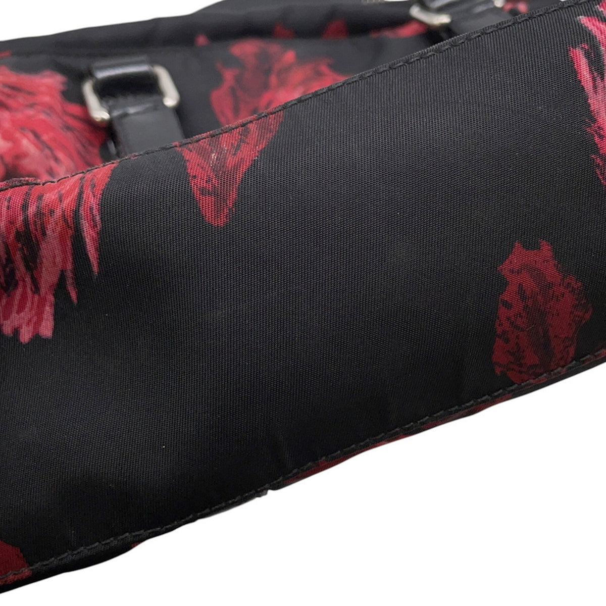 Prada Black Red Color Nylon Leather Handbag (Pre-Owned)