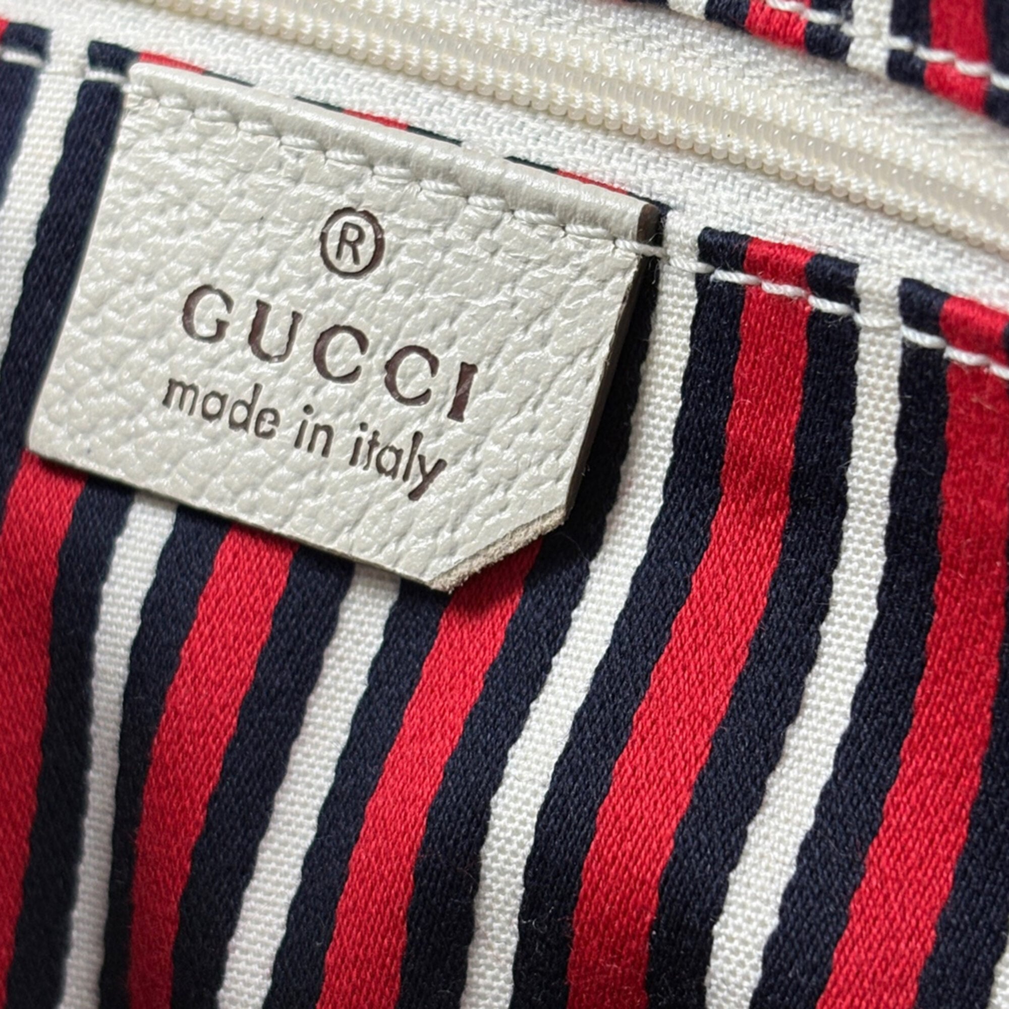 Gucci Abbey Navy White Canvas Leather Tote Bag (Pre-Owned)