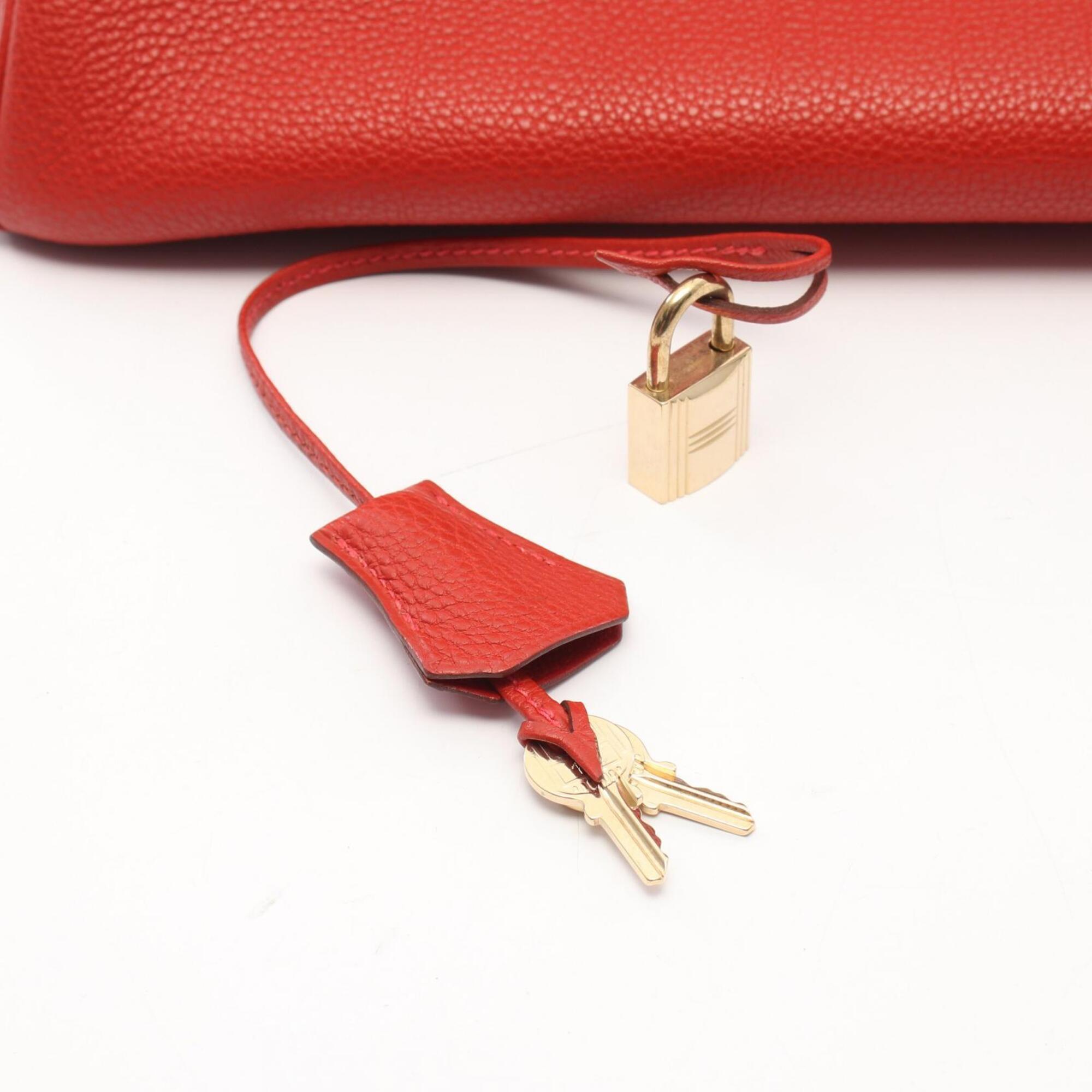 Hermes Red Color Togo Leather Leather Handbag (Pre-Owned)