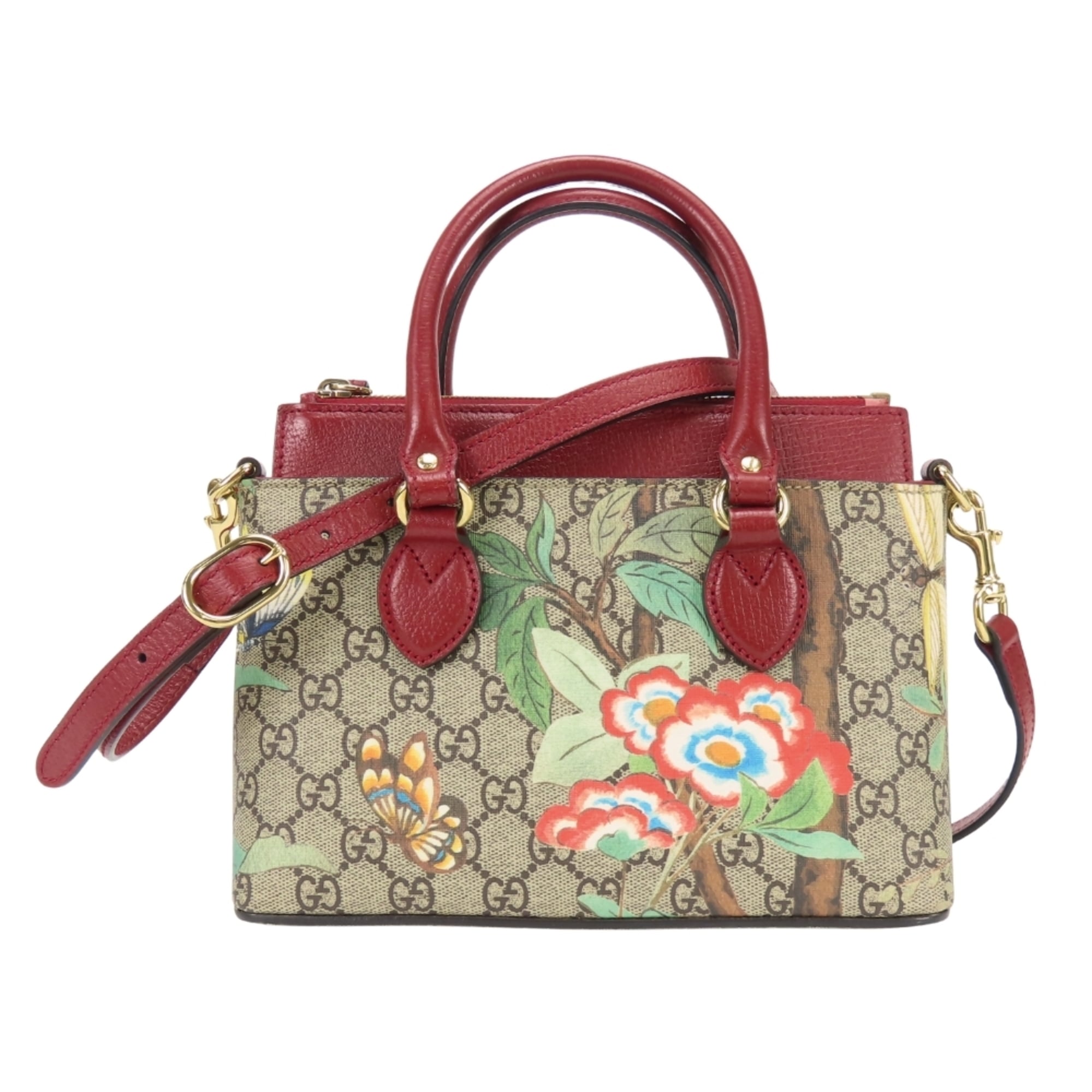 Gucci Beige Multi-Color Red Color Gg Supreme Canvas Handbag Shoulder Bag (Pre-Owned)