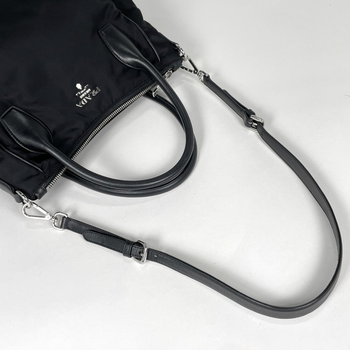 Prada Black Nylon Leather Tote Bag (Pre-Owned)