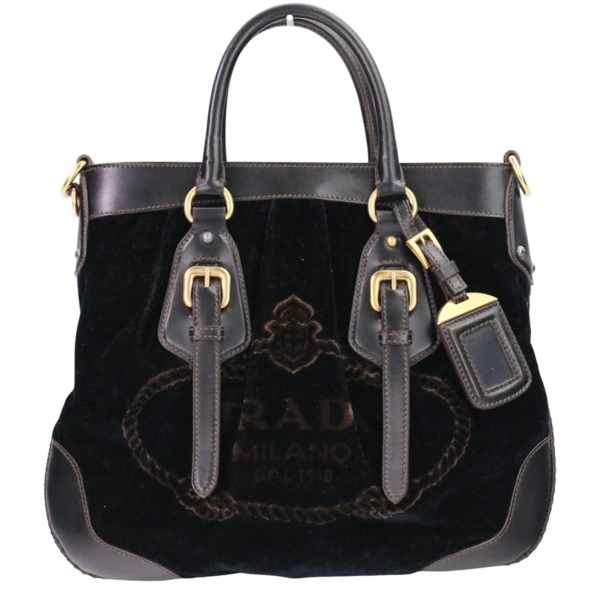 Prada Dark Brown Velvet Leather Handbag Shoulder Bag (Pre-Owned)