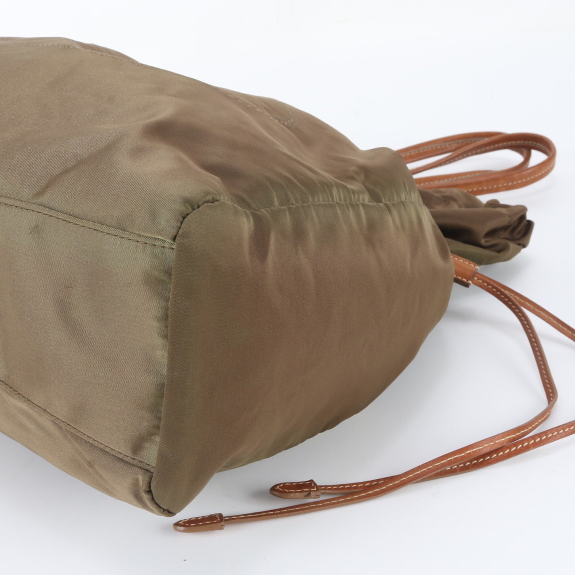 Prada Green Khaki Nylon Leather Handbag Shoulder Bag Tote Bag (Pre-Owned)