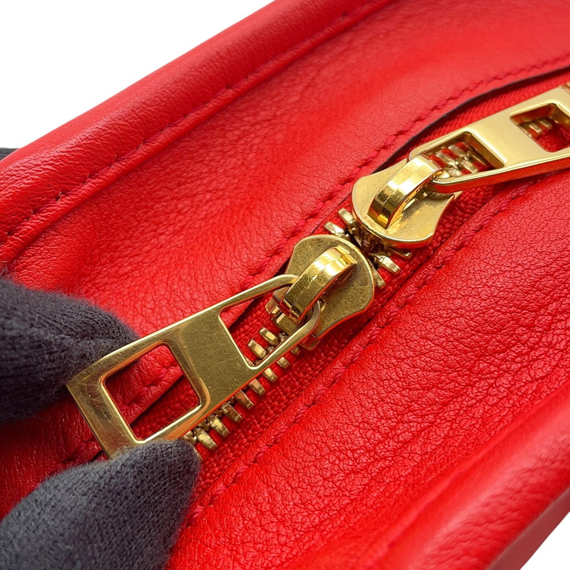 Loewe Amazona Red Color Leather Handbag Shoulder Bag (Pre-Owned)