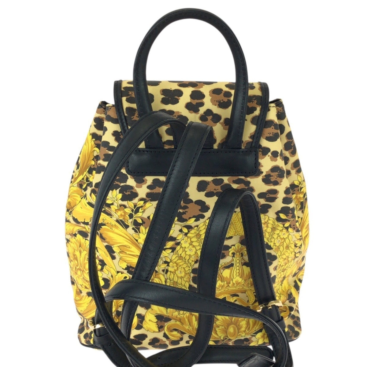 Versace Black Yellow Pvc Leather Backpack (Pre-Owned)