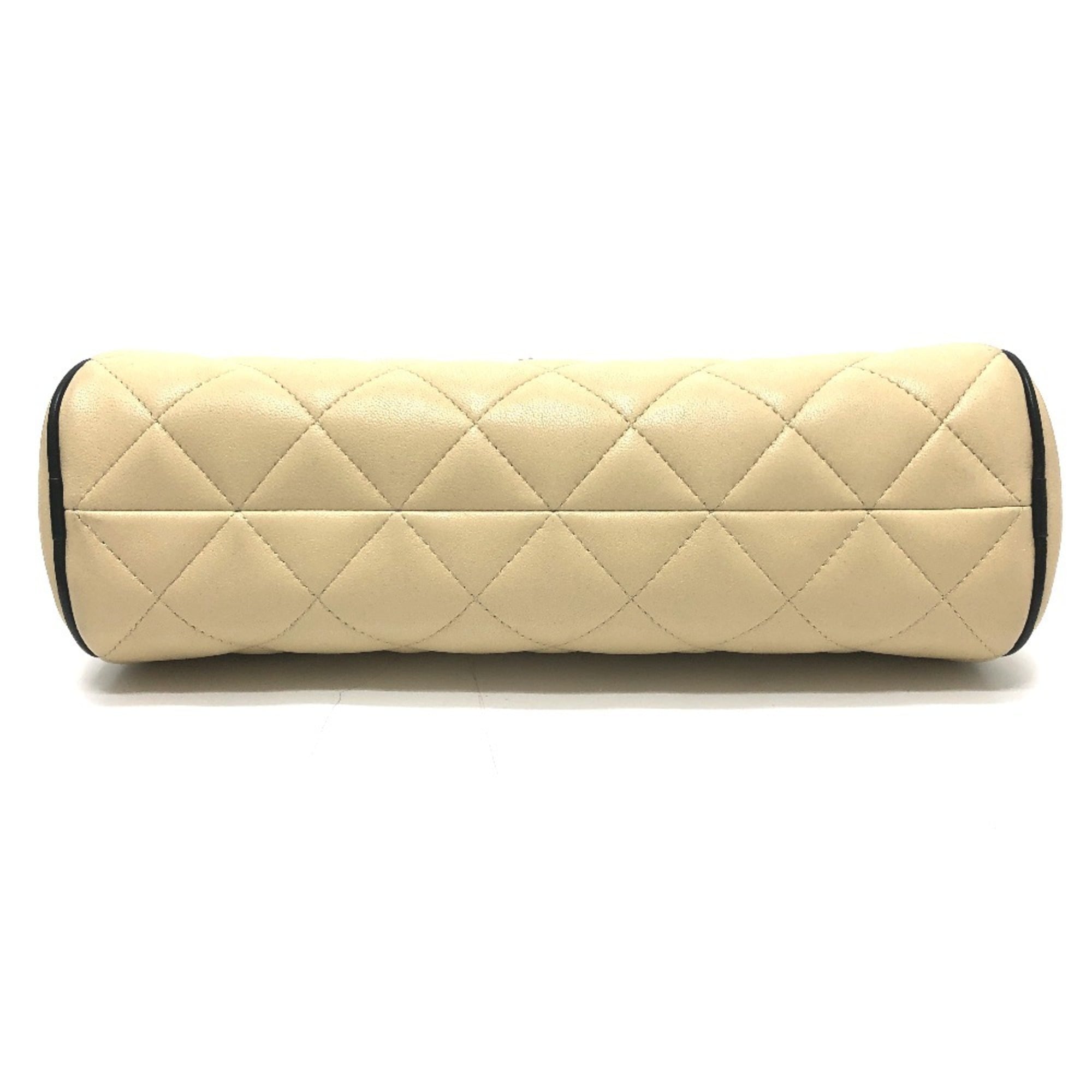 Chanel Beige Black Leather Handbag Shoulder Bag (Pre-Owned)