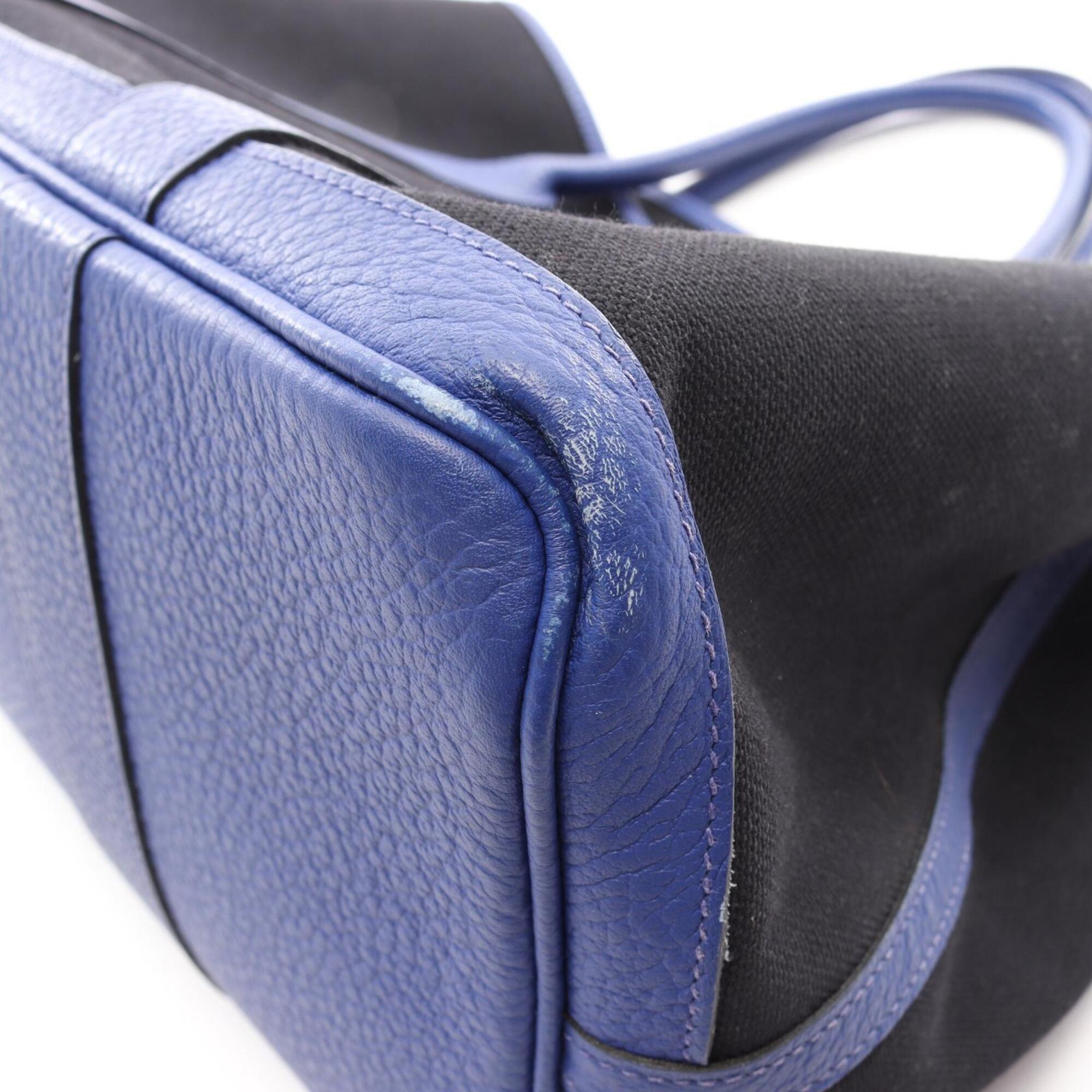 Hermes Black Blue Blue Electric Canvas Country Leather Handbag Tote Bag (Pre-Owned)