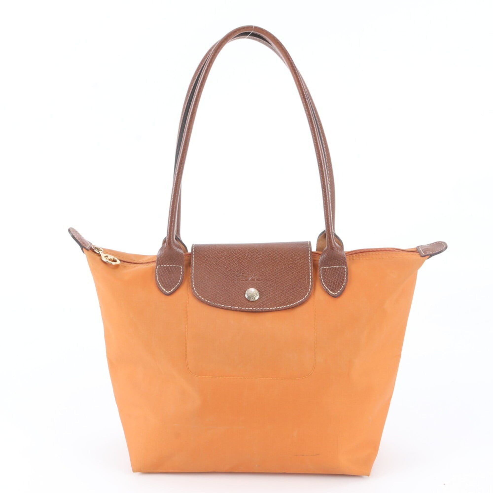 Longchamp Orange Leather Nylon Handbag Shoulder Bag Tote Bag (Pre-Owned)
