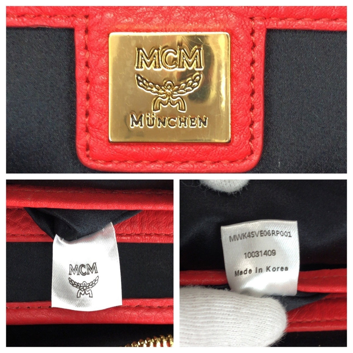 Mcm Red Color Leather Rhinestone Backpack (Pre-Owned)