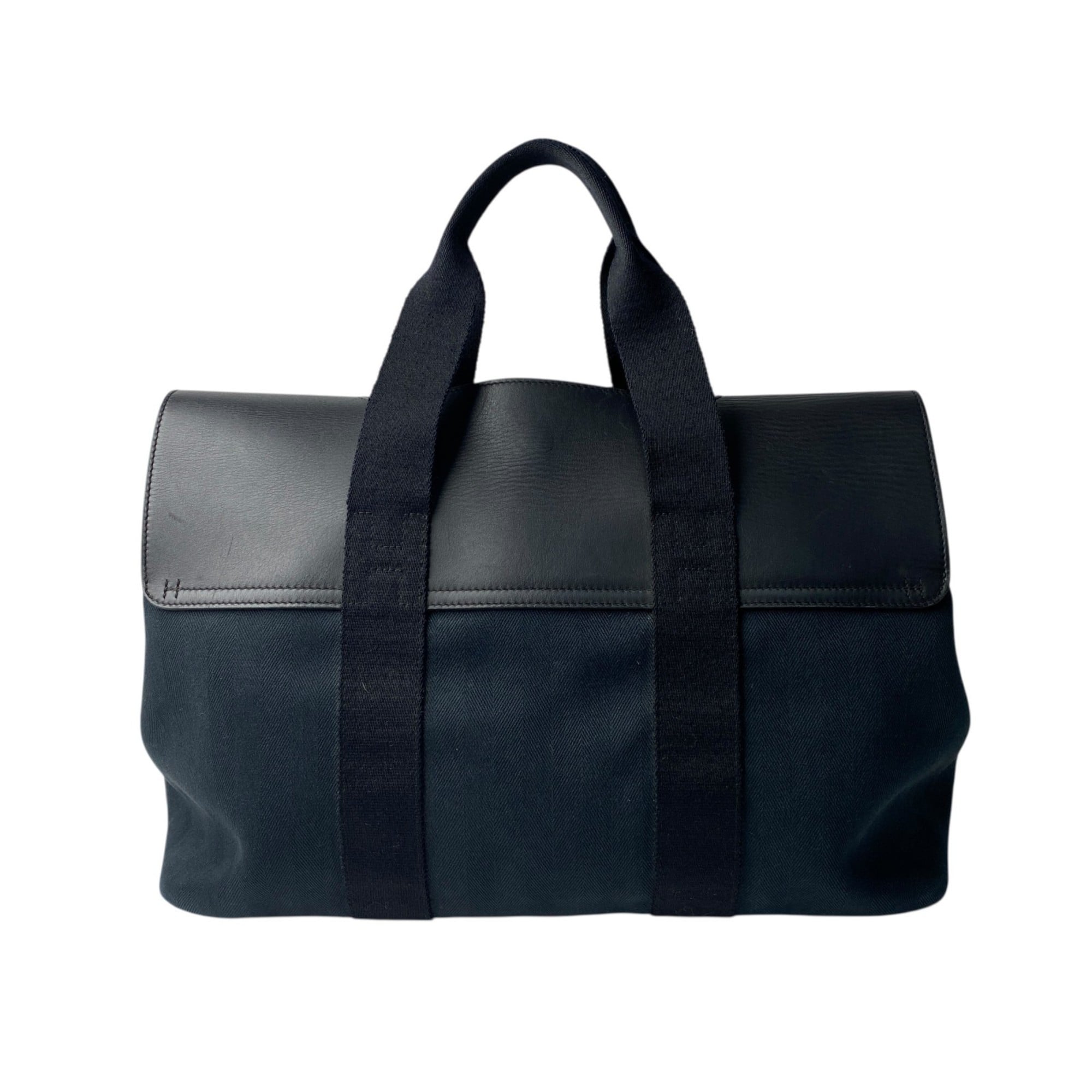 Hermes Black Navy Canvas Leather Tote Bag (Pre-Owned)