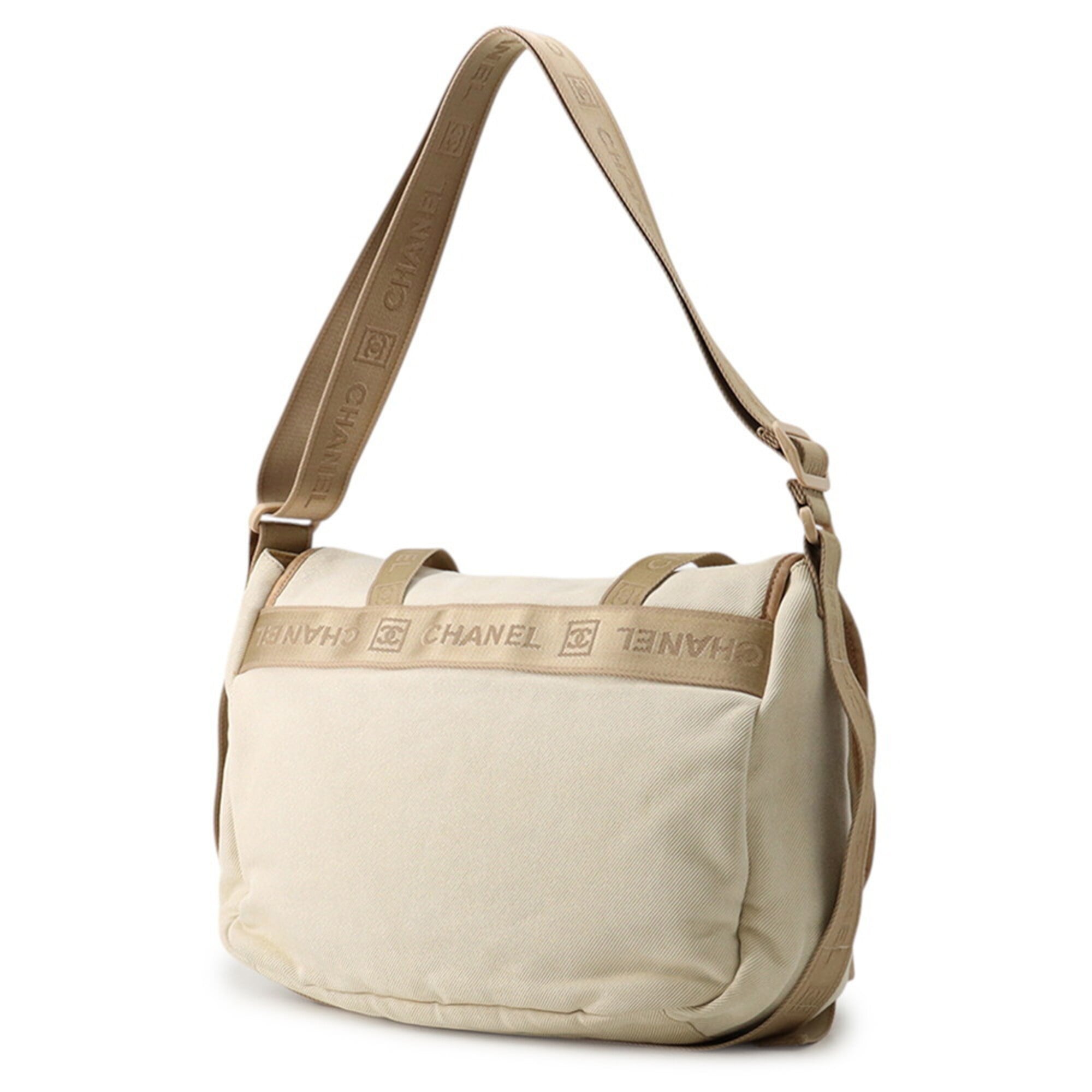 Chanel Beige Brown Ivory Canvas Leather Handbag Shoulder Bag (Pre-Owned)