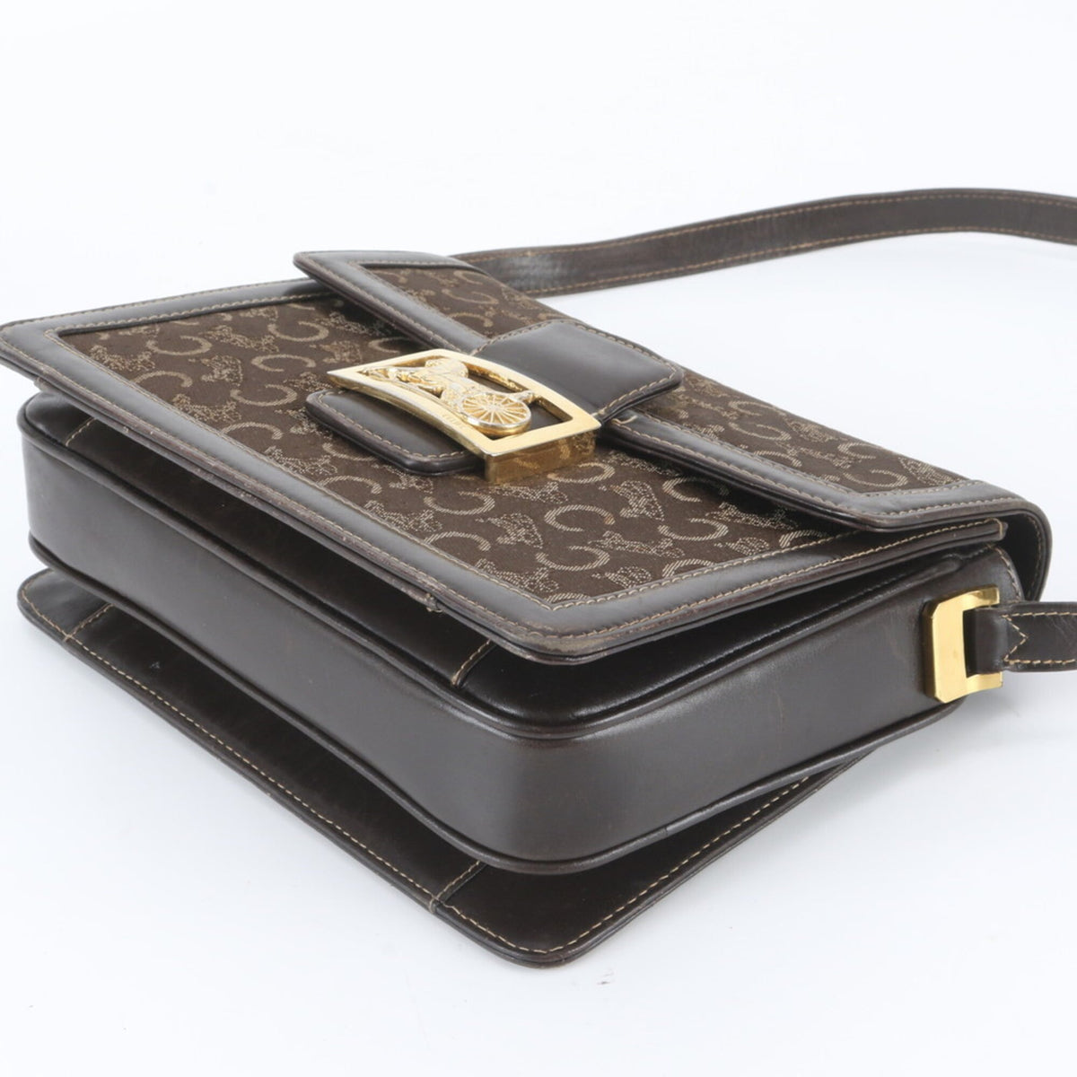 Celine Brown Leather Canvas Shoulder Bag (Pre-Owned)